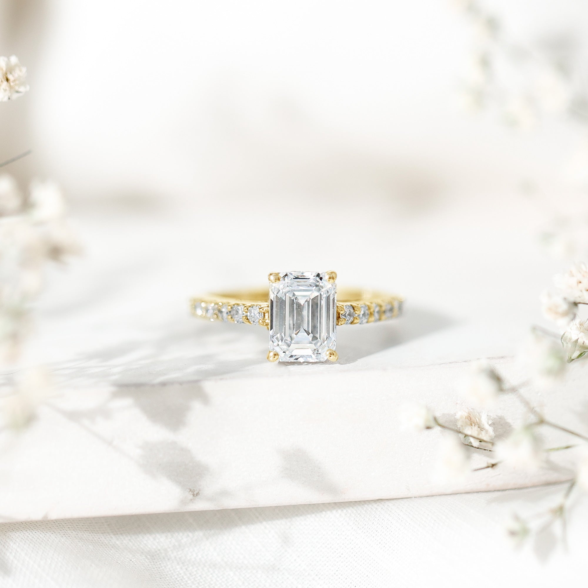 Diamond Emerald Cut Engagement Ring With Hidden Halo Lab - ( EF-VS ) - Rosec Jewels