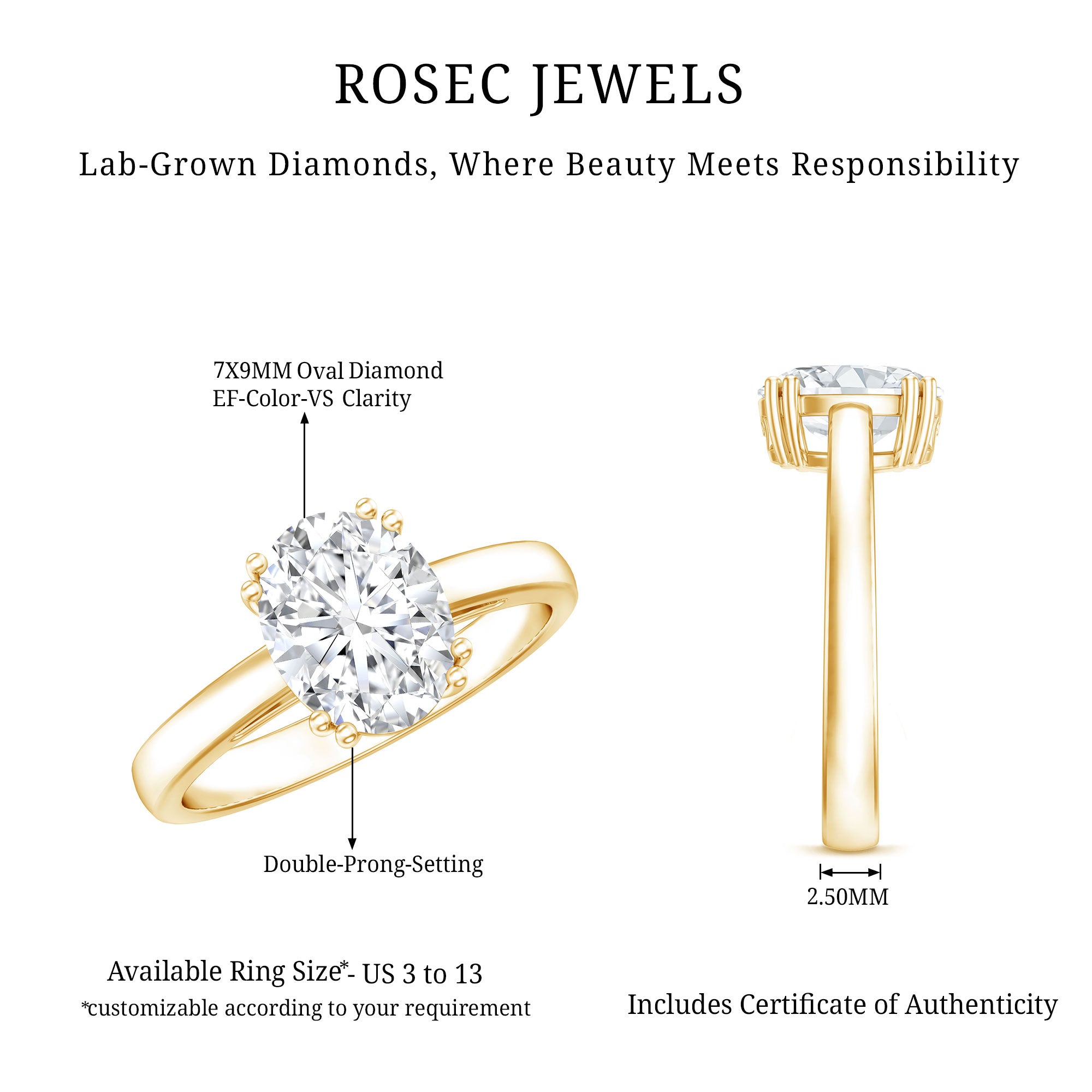 4 Prong Oval Cut Lab Grown Diamond Engagement Ring Lab - ( EF-VS ) - Rosec Jewels