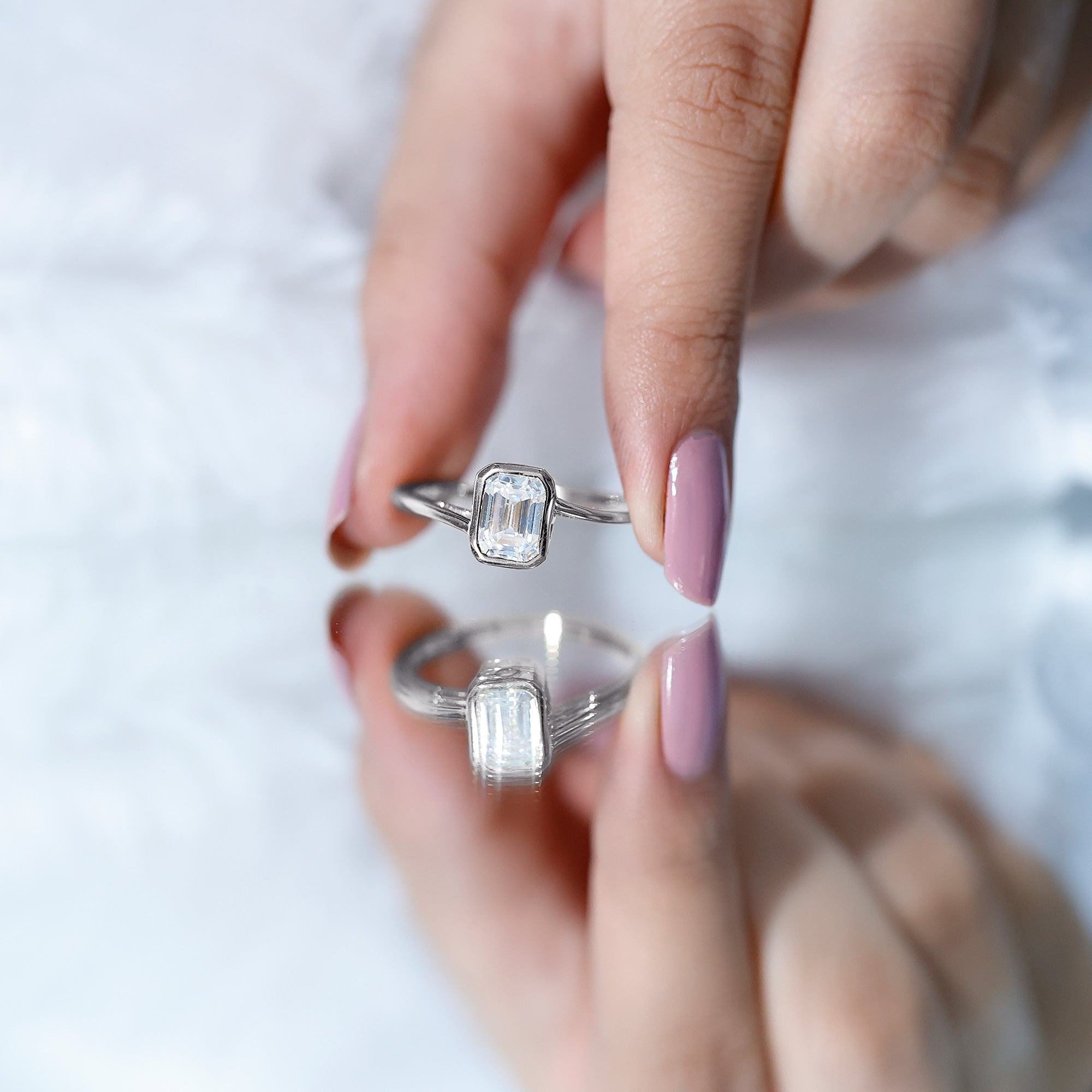Bezel Set Lab Grown Diamond Bypass Engagement Ring Lab - ( EF-VS ) - Rosec Jewels