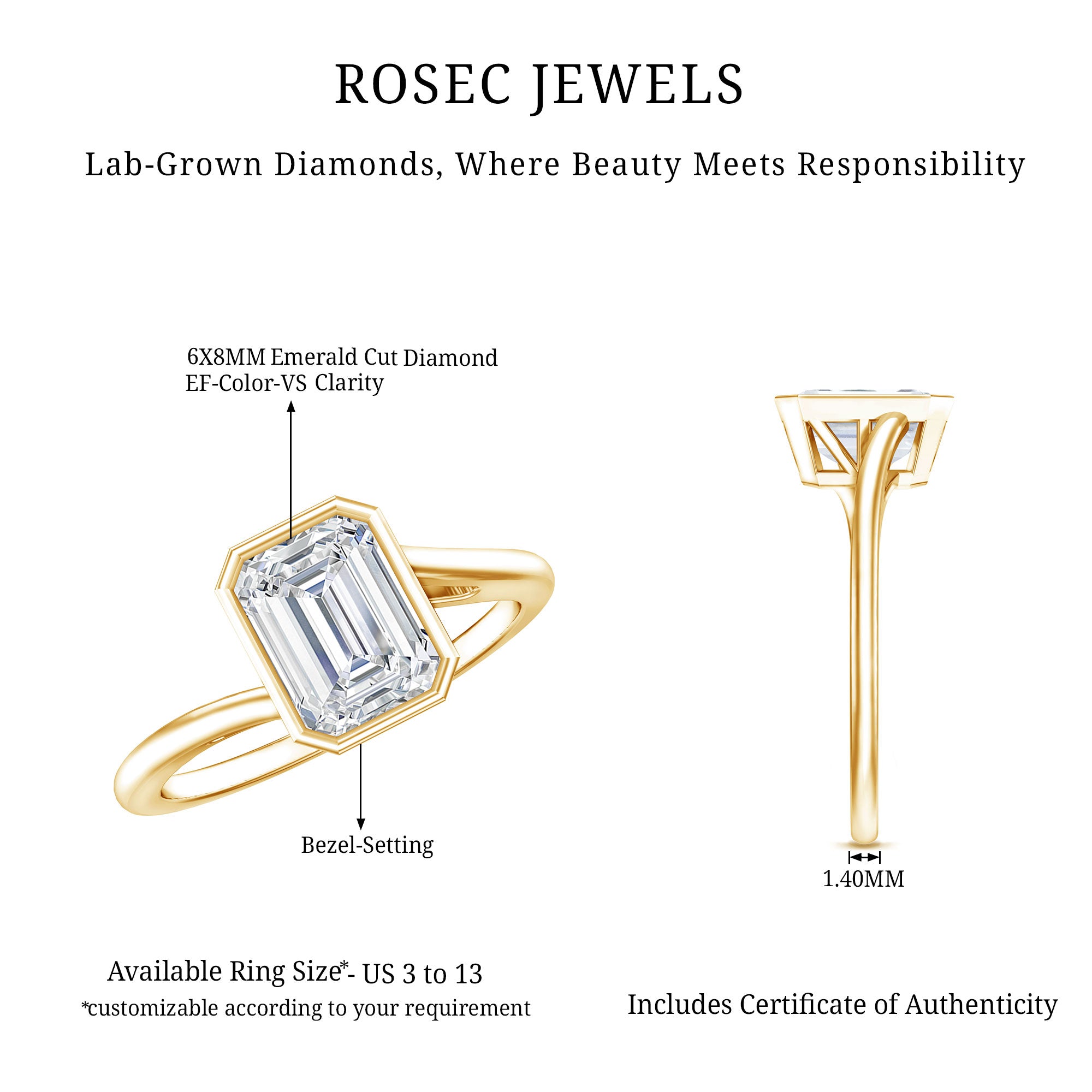 Bezel Set Lab Grown Diamond Bypass Engagement Ring Lab - ( EF-VS ) - Rosec Jewels