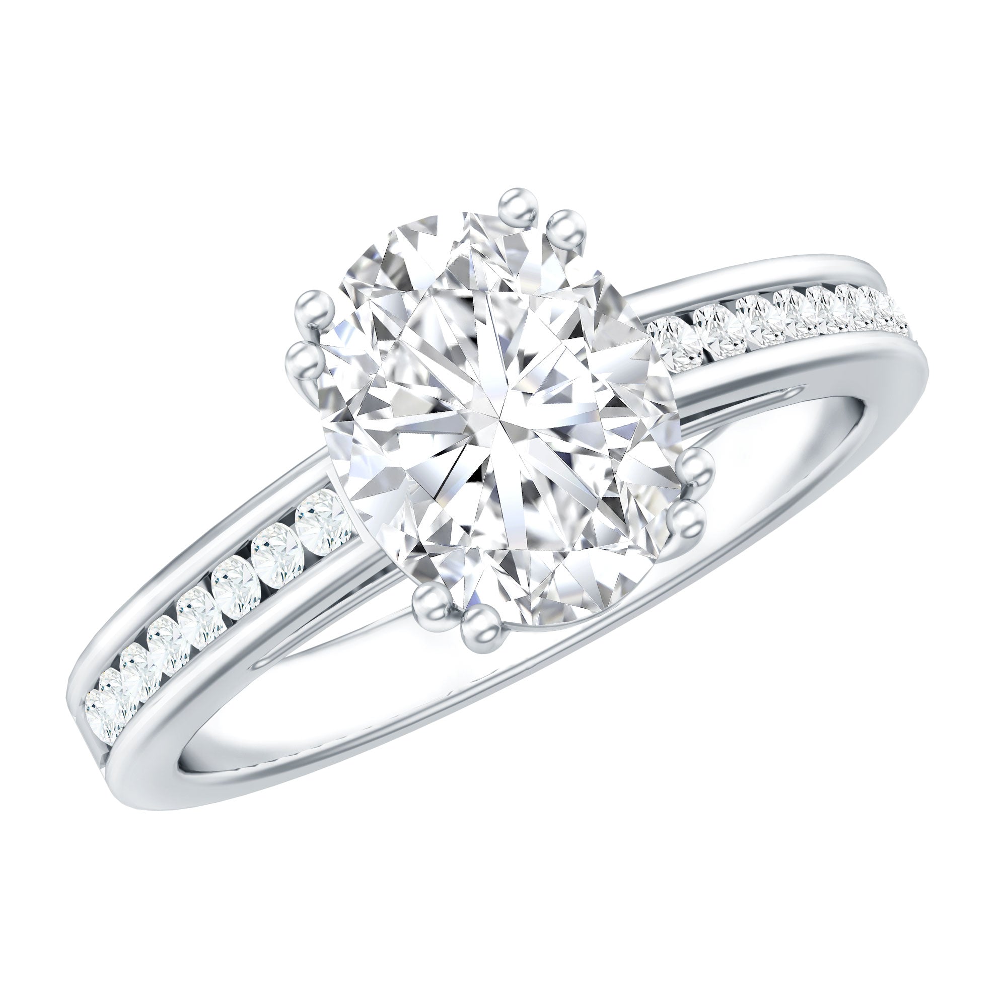 Lab Grown Diamond Timeless Engagement Ring With Side Stones Lab - ( EF-VS ) - Rosec Jewels