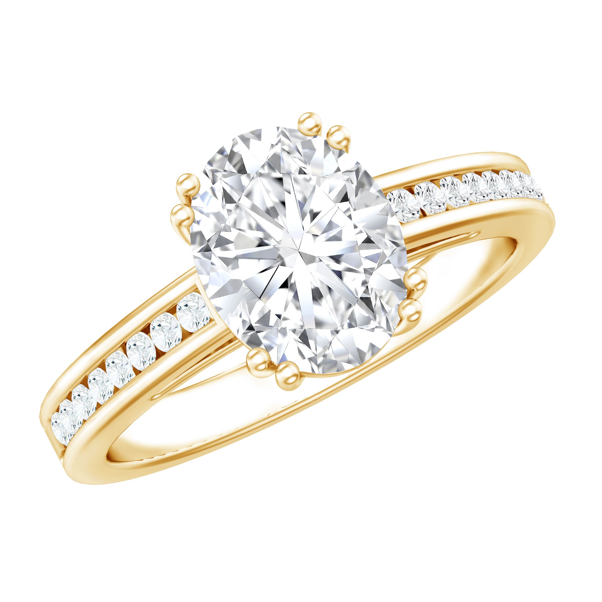 Lab Grown Diamond Timeless Engagement Ring With Side Stones Lab - ( EF-VS ) - Rosec Jewels