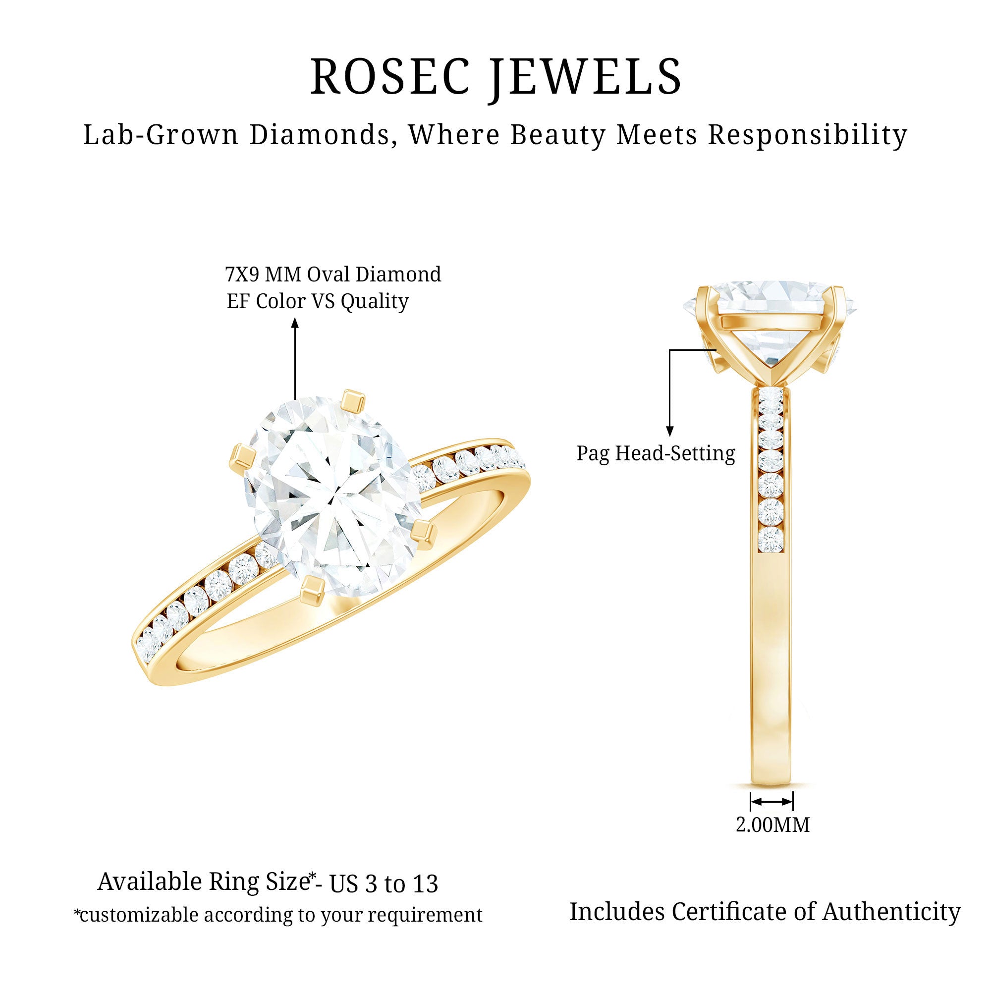 Rosec Jewels-Certified 7X9 MM Lab Grown Diamond Oval Engagement Ring