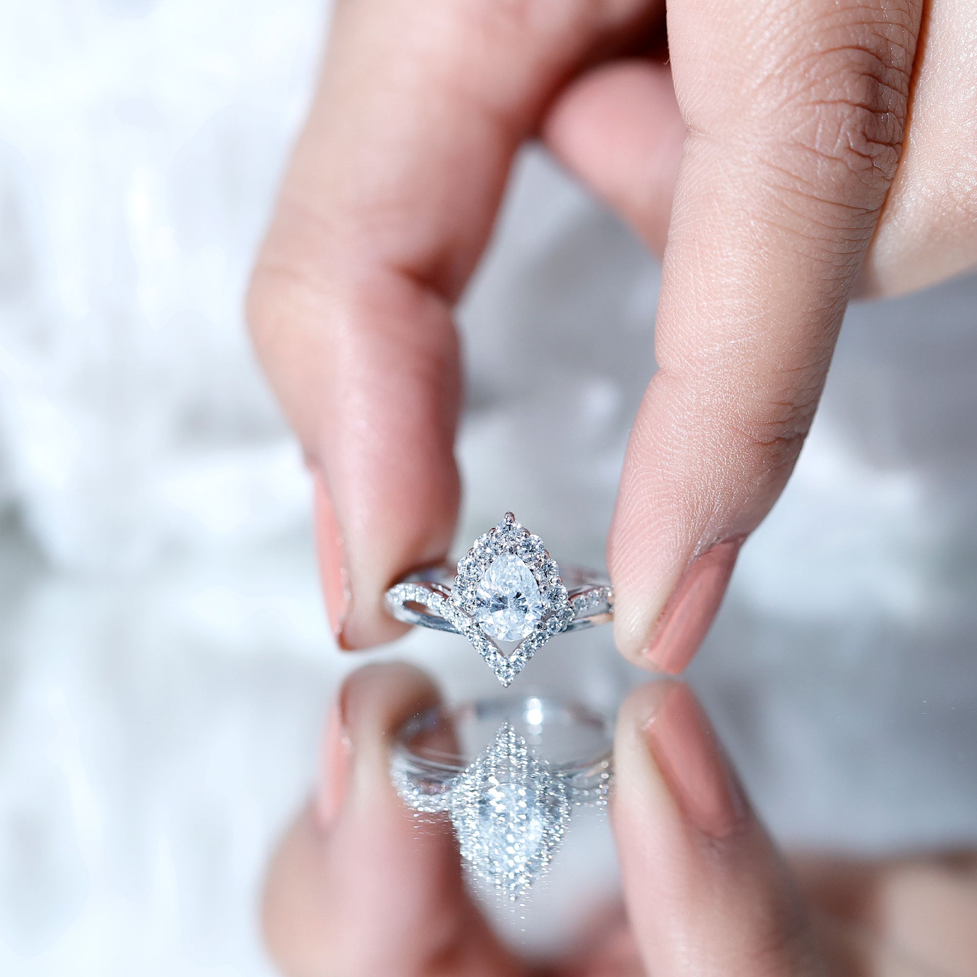 Pear Cut 5X7MM Lab Grown Diamond Designer Engagement Ring Lab - ( EF-VS ) - Rosec Jewels