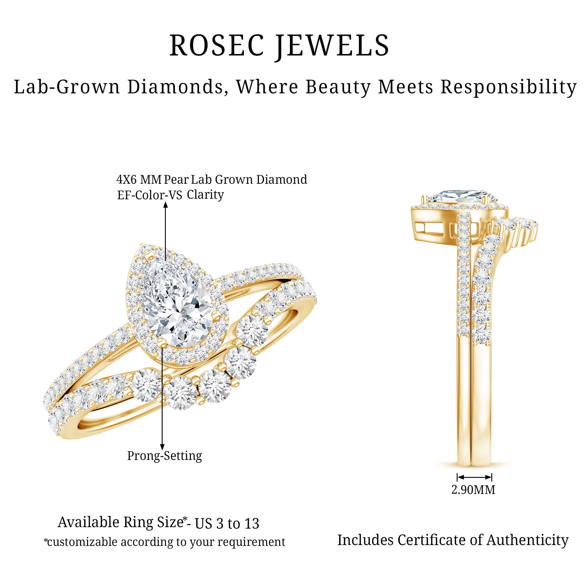 Lab Grown Diamond Designer Bridal Ring Set for Her Lab - ( EF-VS ) - Rosec Jewels