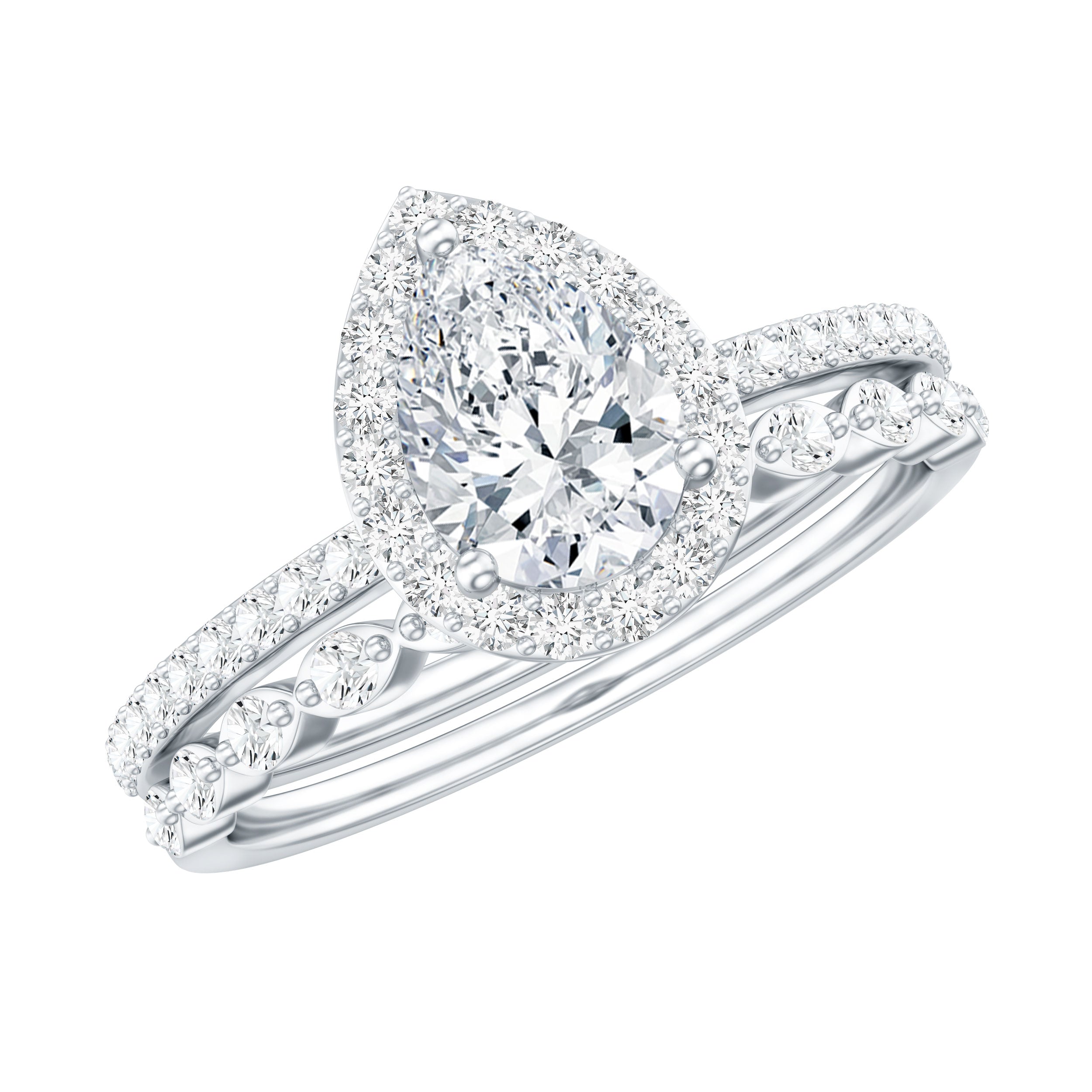 Lab Created Diamond Teardrop Engagement Ring With Stackable Band