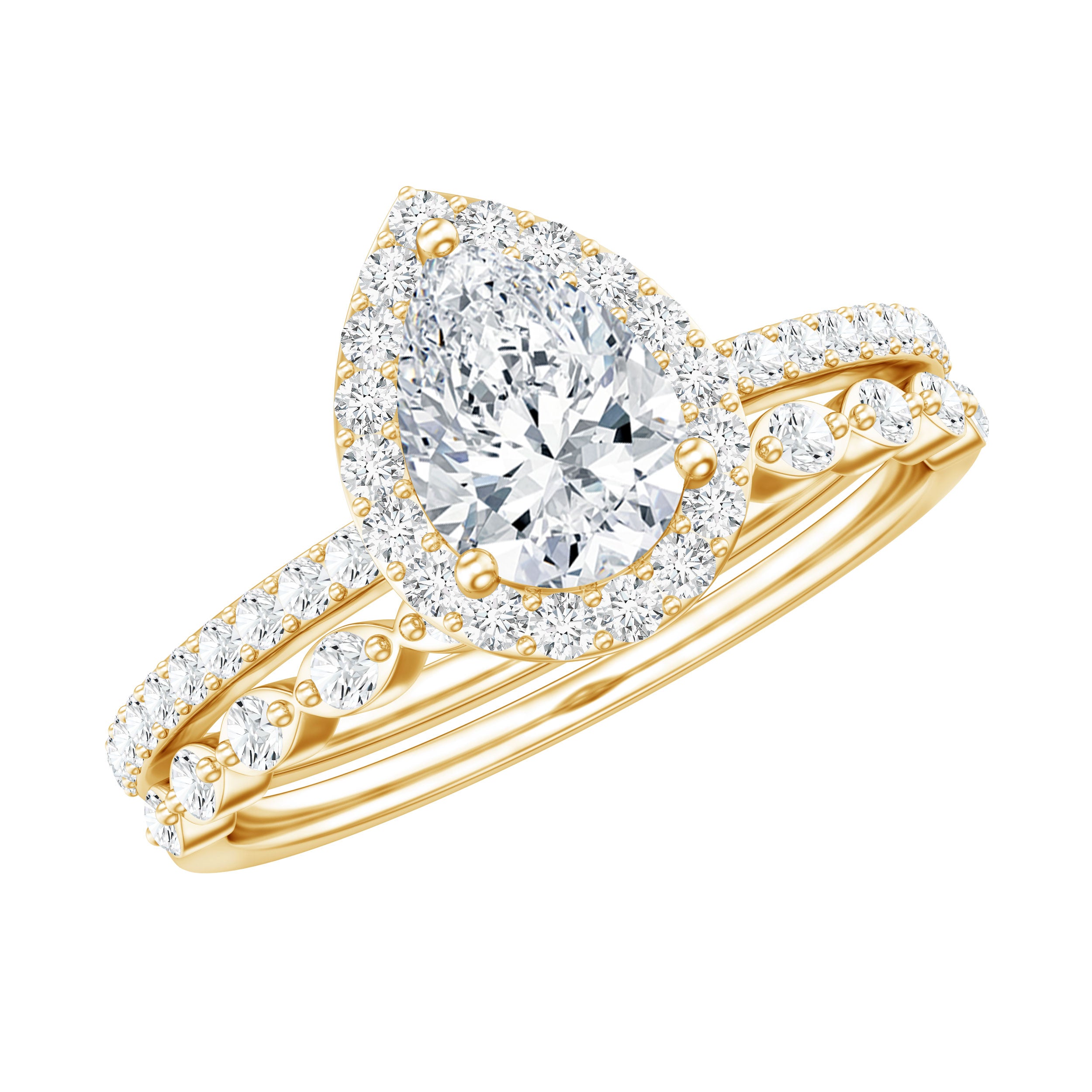 Lab Created Diamond Teardrop Engagement Ring With Stackable Band Lab - ( EF-VS ) - Rosec Jewels