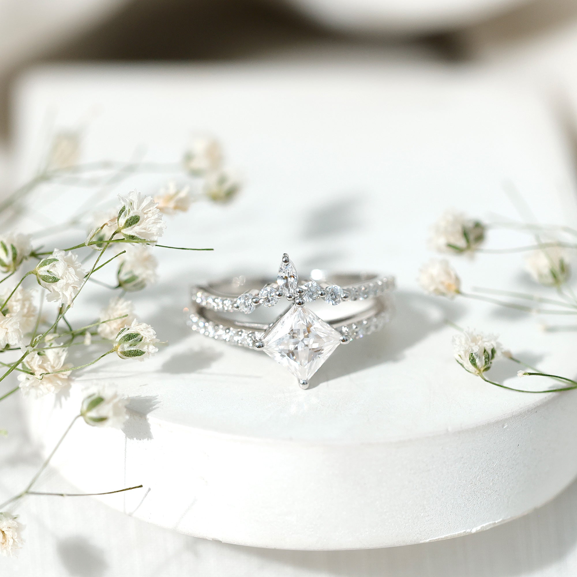 Lab Created Diamond Princess Cut Engagement Ring With Enhancer Lab - ( EF-VS ) - Rosec Jewels