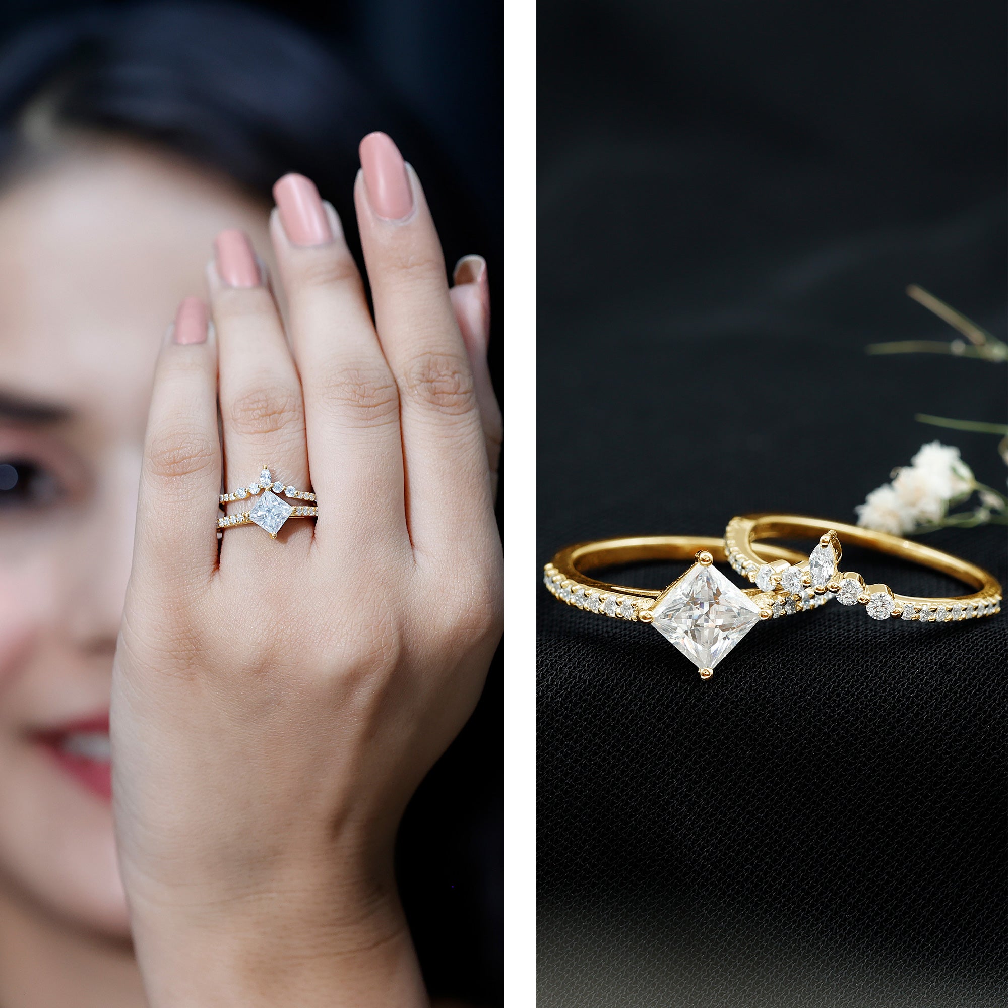 Lab Created Diamond Princess Cut Engagement Ring With Enhancer Lab - ( EF-VS ) - Rosec Jewels