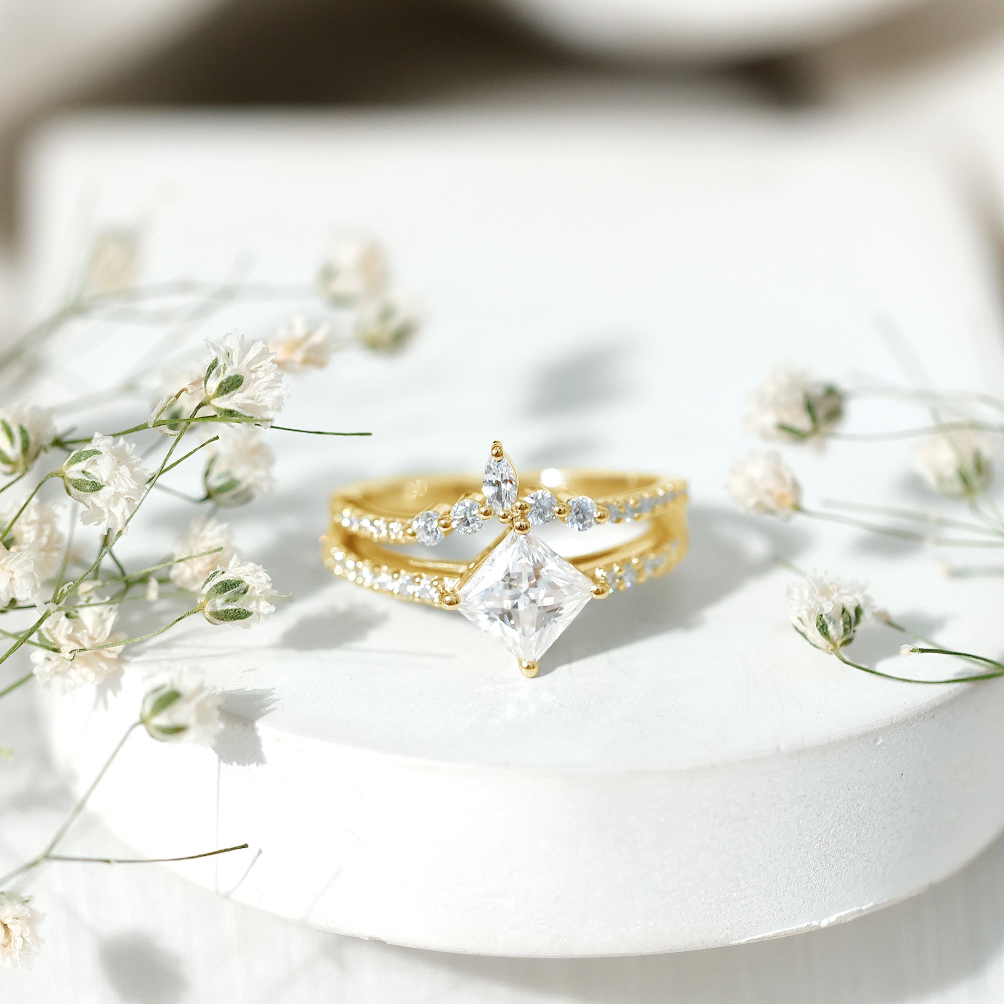 Lab Created Diamond Princess Cut Engagement Ring With Enhancer Lab - ( EF-VS ) - Rosec Jewels