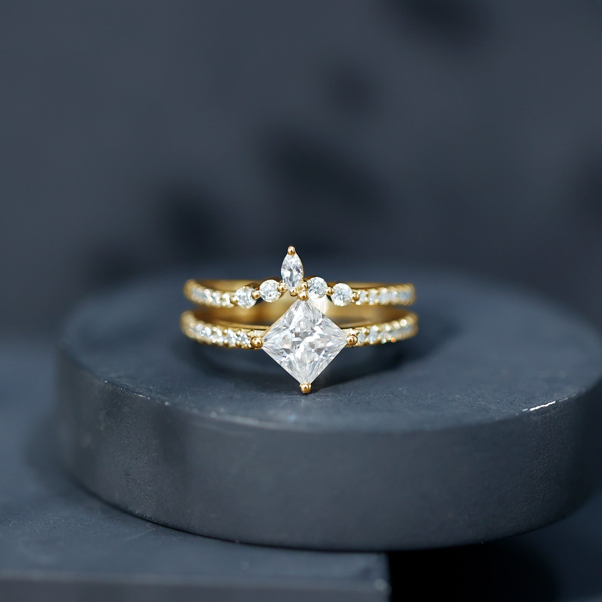 Lab Created Diamond Princess Cut Engagement Ring With Enhancer Lab - ( EF-VS ) - Rosec Jewels