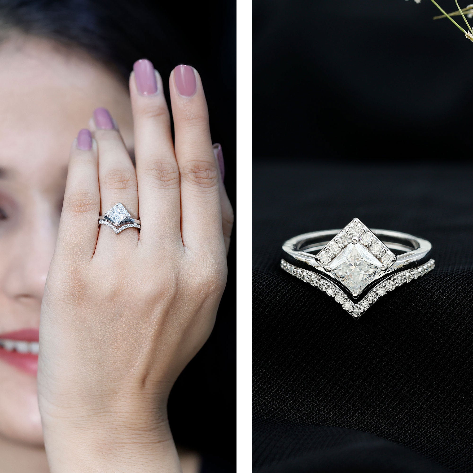 Lab Grown Diamond Princess Cut Engagement Ring With Ring Guard Lab - ( EF-VS ) - Rosec Jewels
