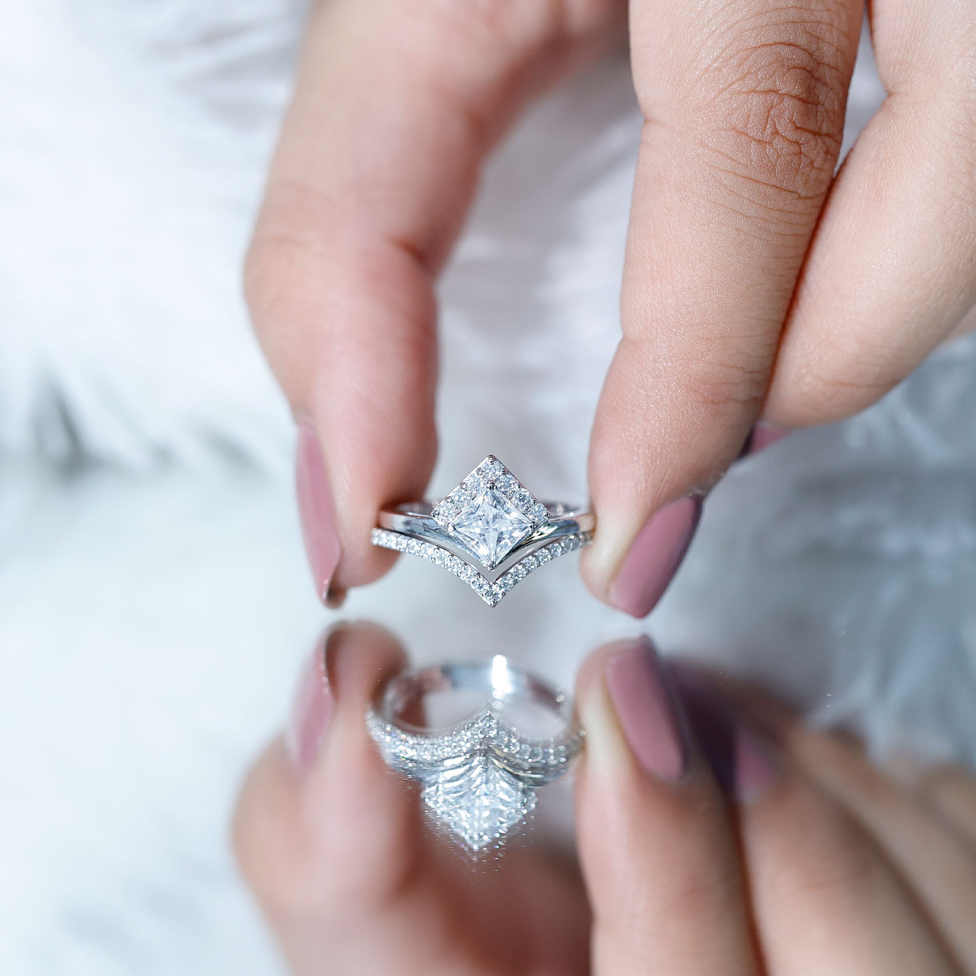 Lab Grown Diamond Princess Cut Engagement Ring With Ring Guard Lab - ( EF-VS ) - Rosec Jewels