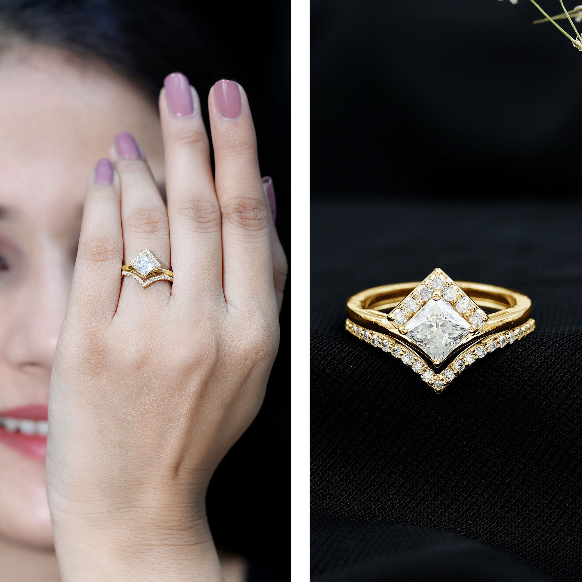 Lab Grown Diamond Princess Cut Engagement Ring With Ring Guard Lab - ( EF-VS ) - Rosec Jewels