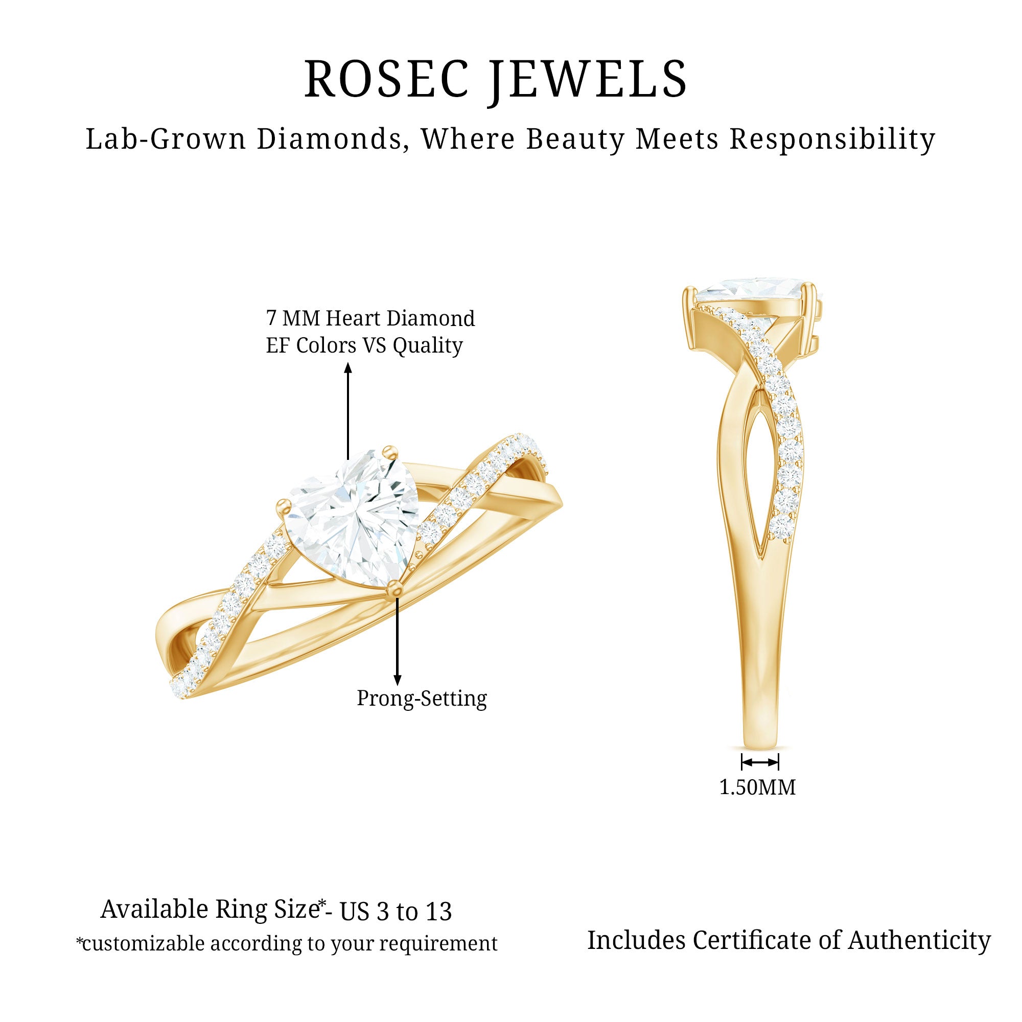 Rosec Jewels-Lab Created Diamond Heart Crossover Engagement Ring