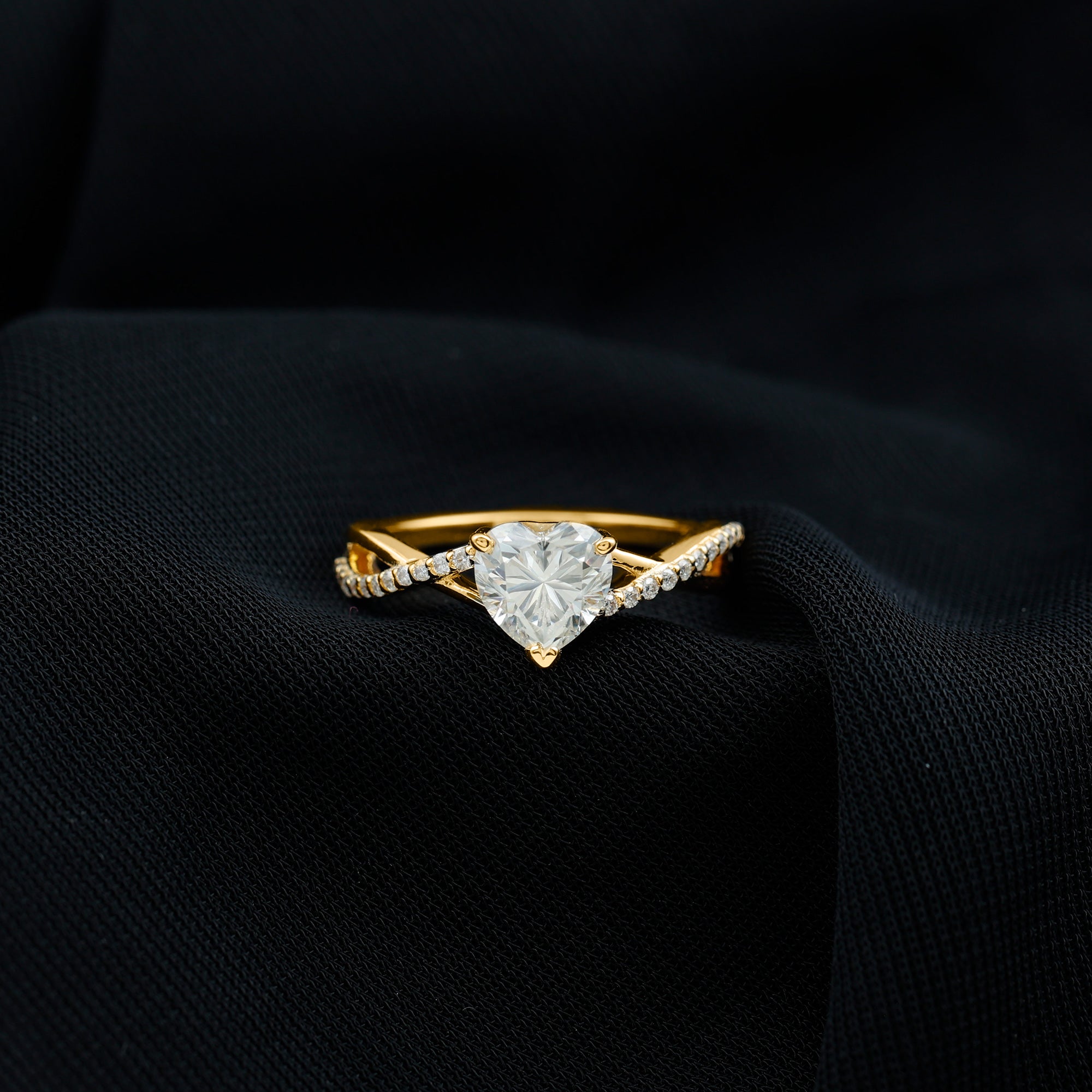 Lab Created Diamond Heart Crossover Engagement Ring Lab - ( EF-VS ) - Rosec Jewels
