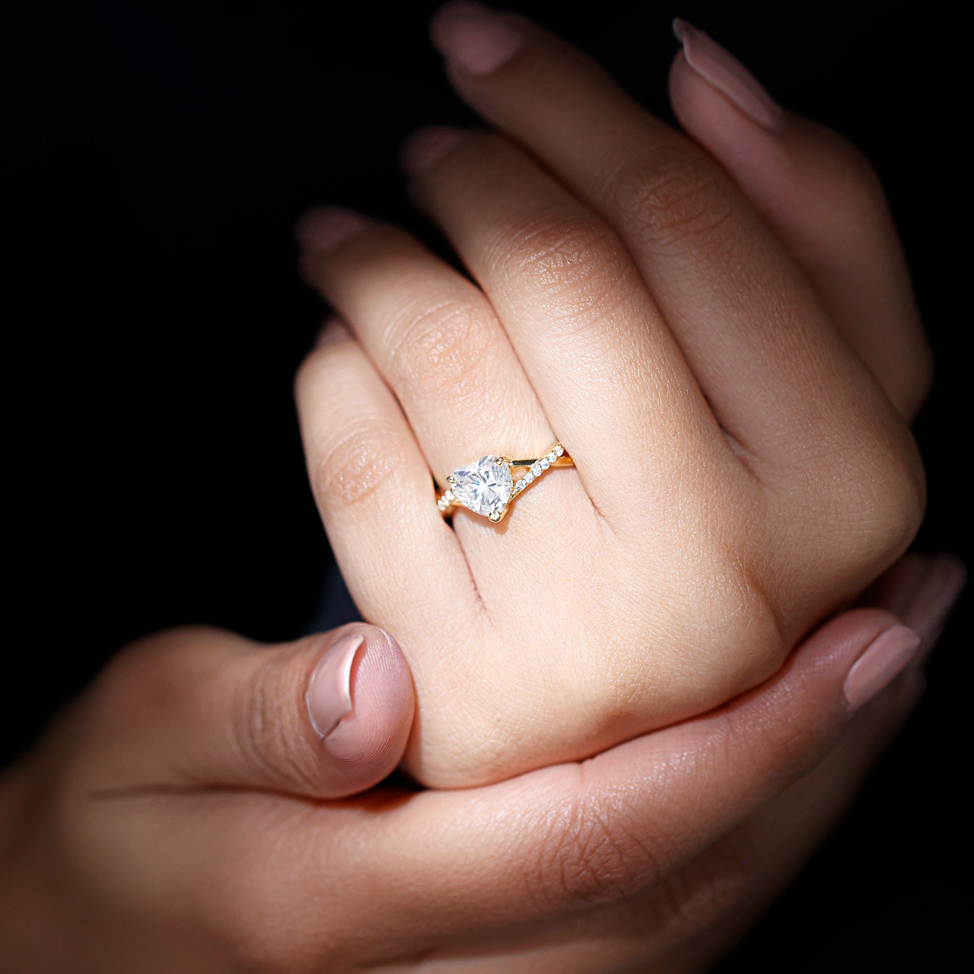 Lab Created Diamond Heart Crossover Engagement Ring Lab - ( EF-VS ) - Rosec Jewels
