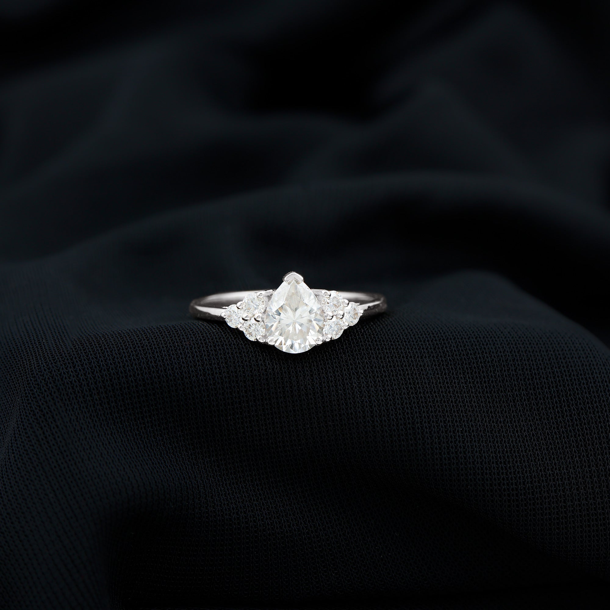 Rosec Jewels-Lab Grown Diamond Teardrop Engagement Ring With Round Shape Trio