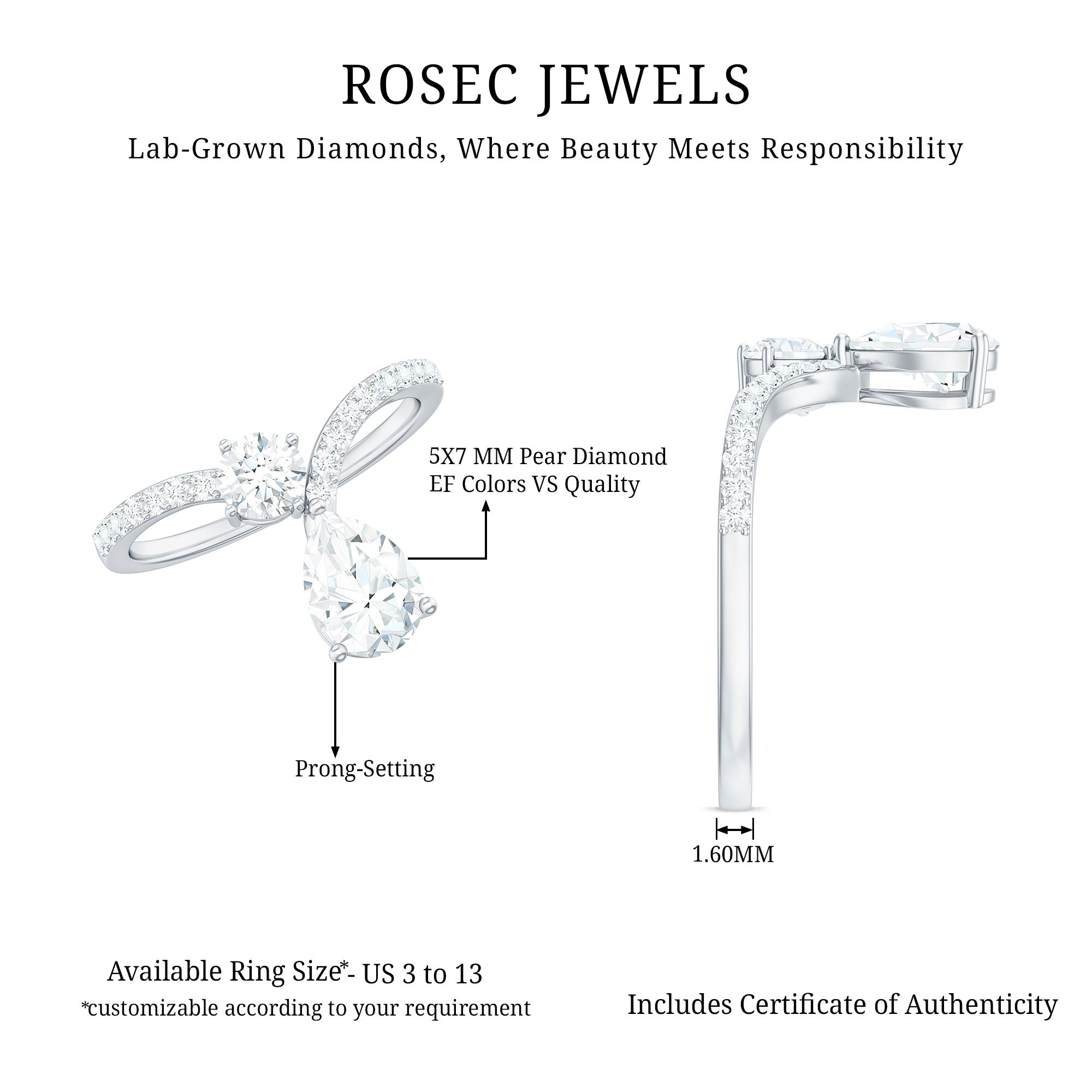 Rosec Jewels-Designer Lab Grown Diamond Engagement Ring