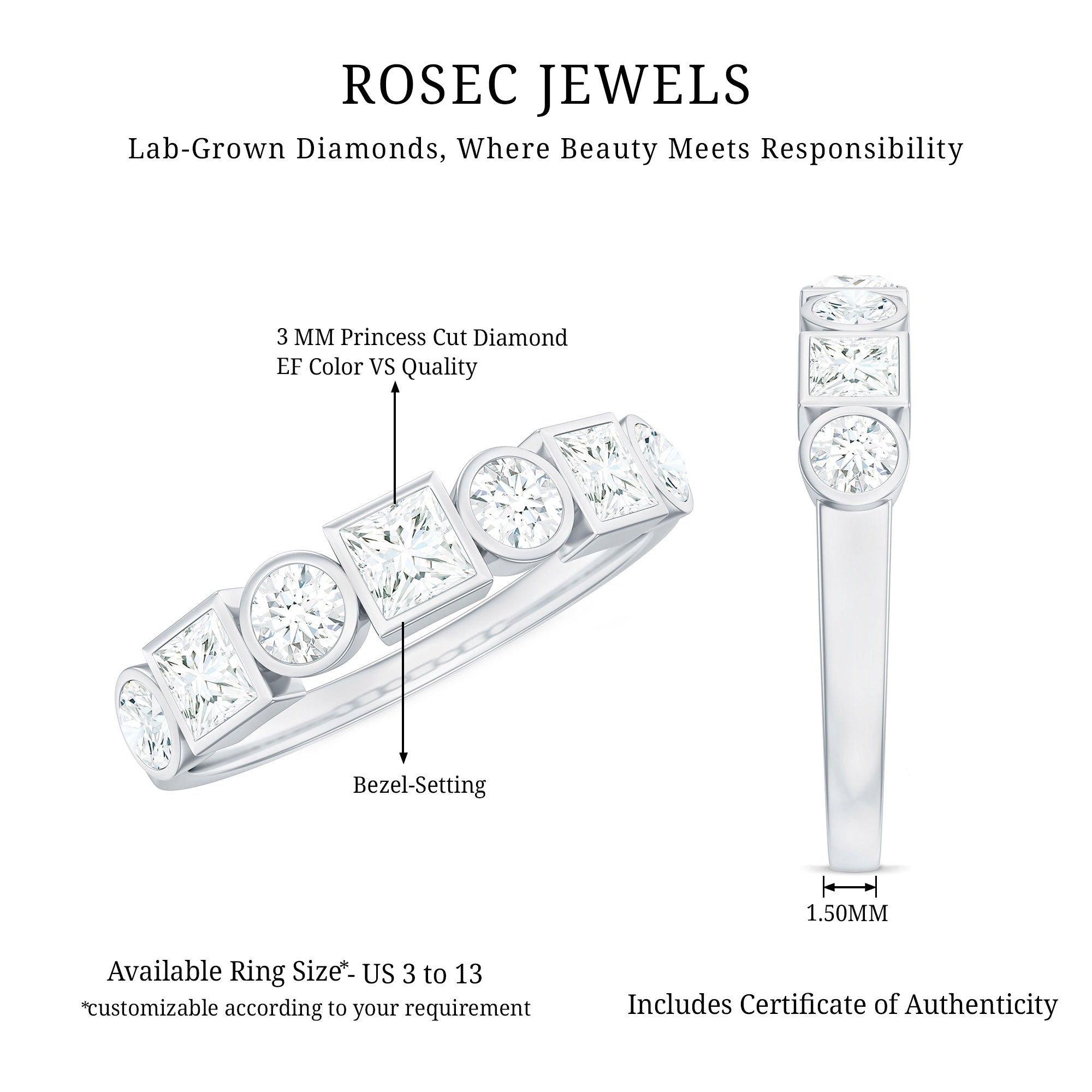 Diamond Eternity Anniversary Band Ring for Women Lab - ( EF-VS ) - Rosec Jewels