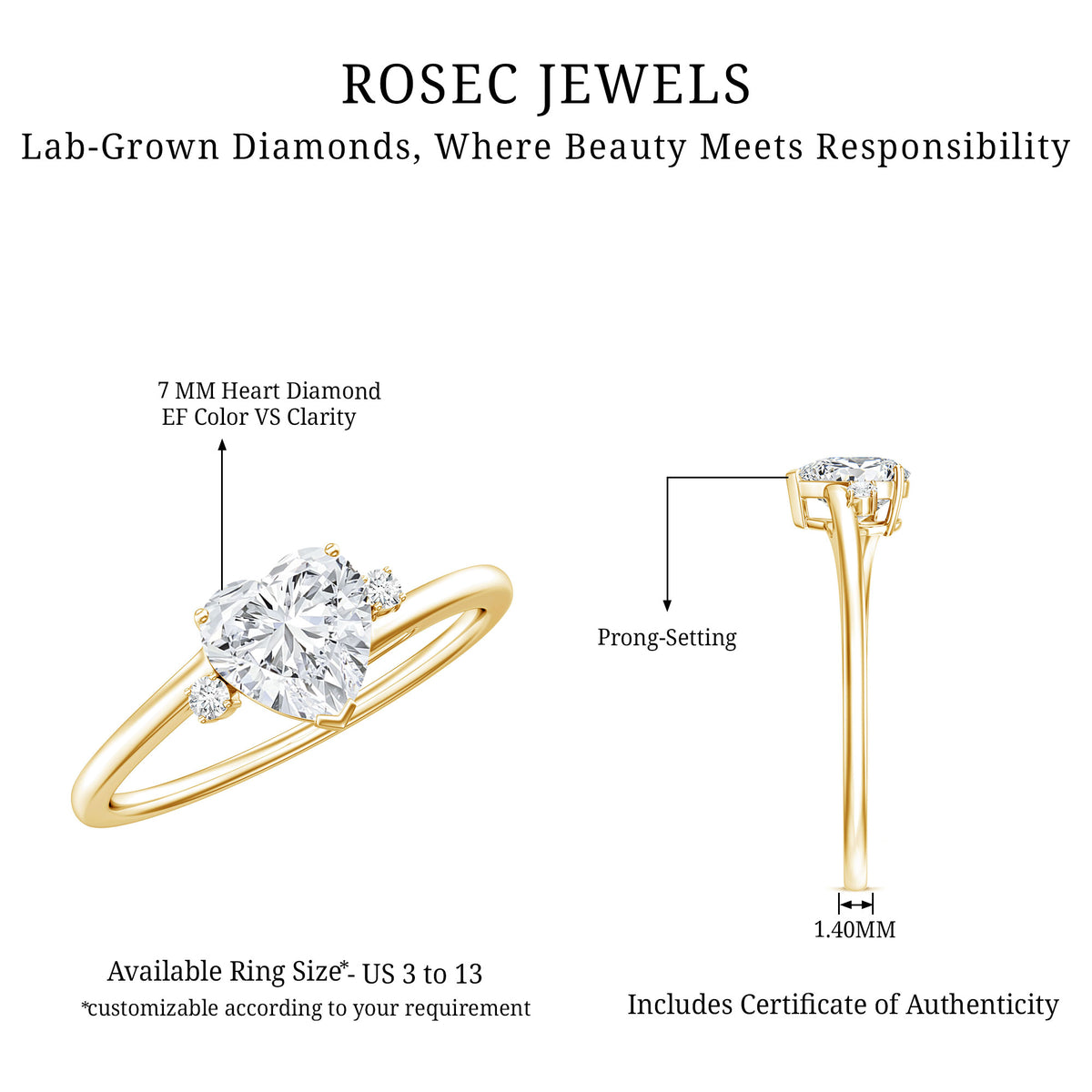 1.2 Carat Heart Lab Grown Diamond Proposal Ring For Her Lab - ( EF-VS ) - Rosec Jewels