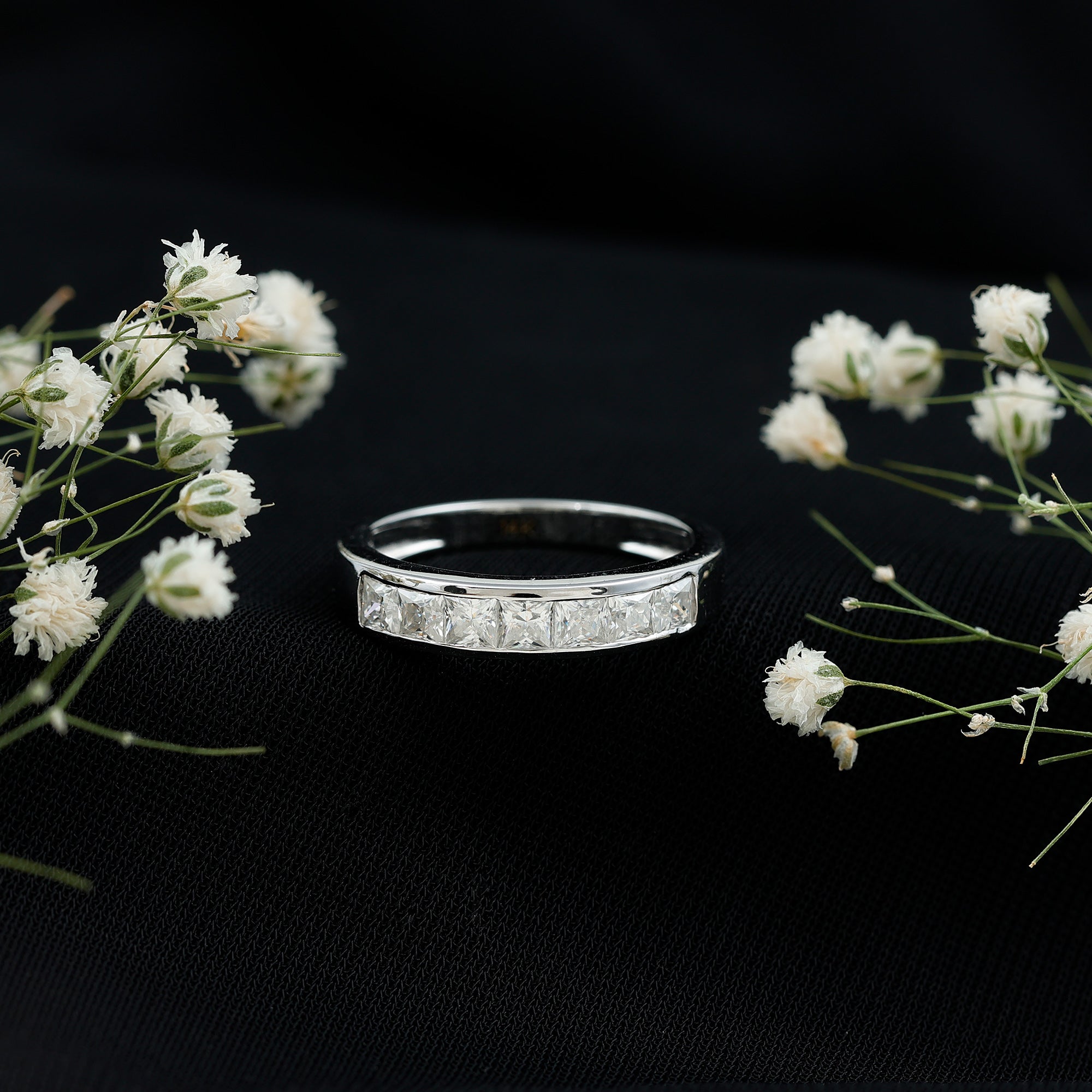 Certified Brilliant Cut Diamond Princess Cut Wedding Band Lab - ( EF-VS ) - Rosec Jewels