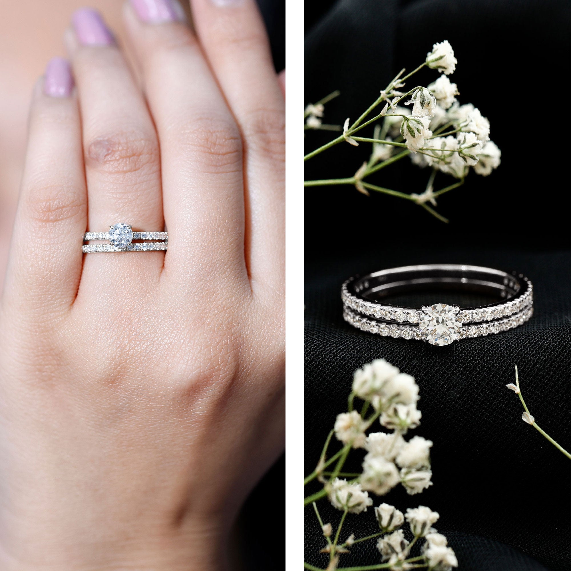 Certified Lab Created Diamond Wedding Ring Set For Bride Lab - ( EF-VS ) - Rosec Jewels