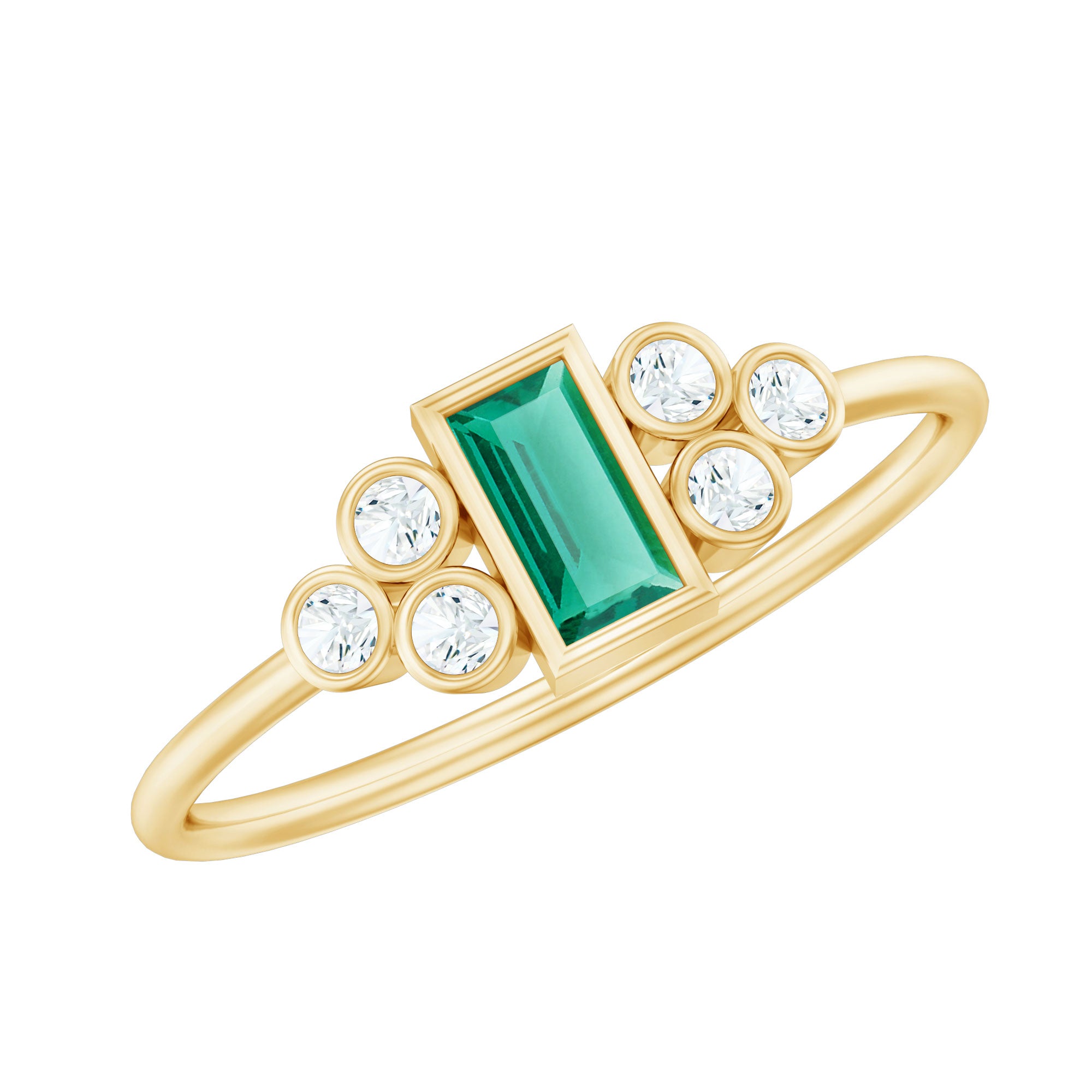 Bezel Set Lab Grown Emerald and Diamond Pre Engagement Ring AAAA 14K Yellow Gold Plated Silver - Rosec Jewels