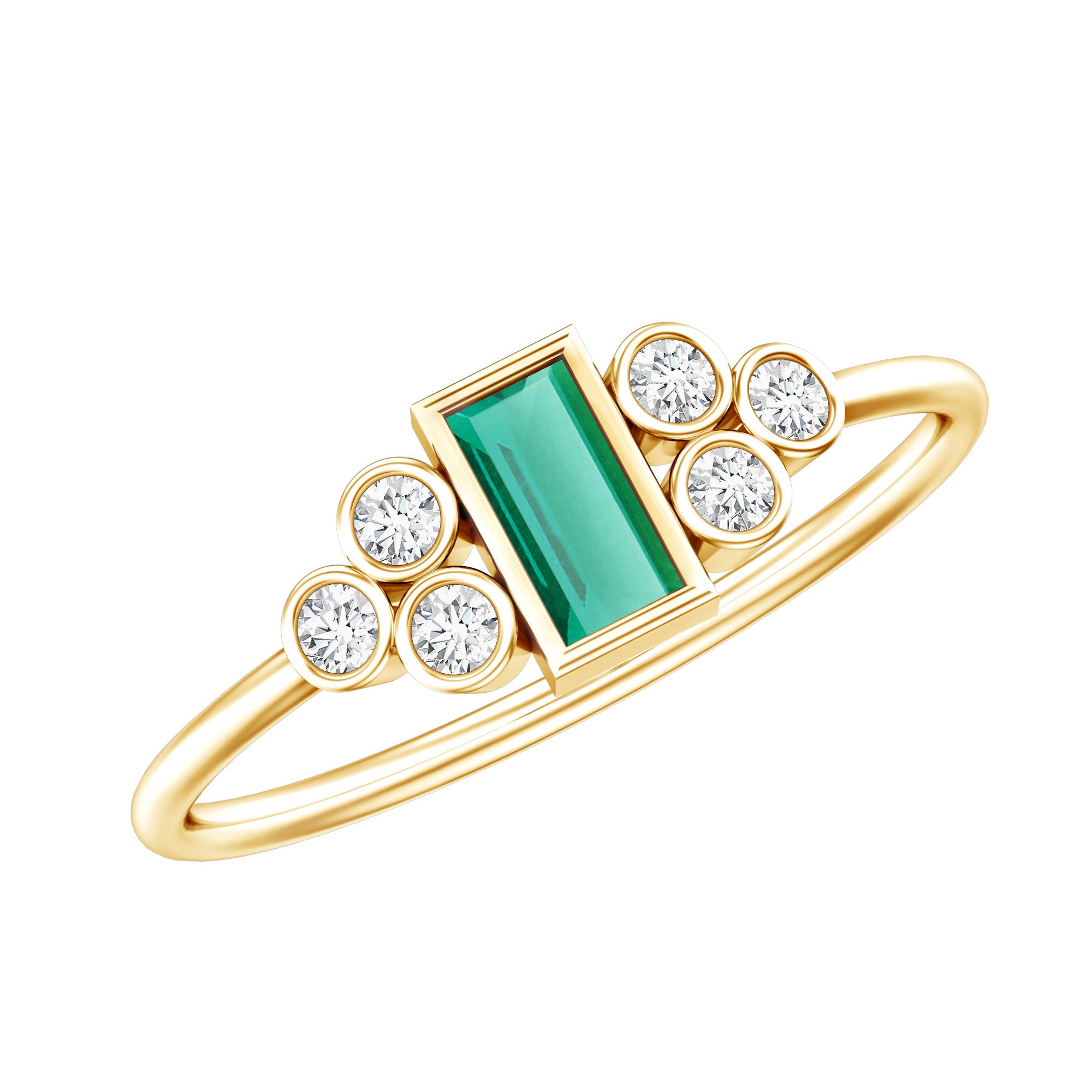 Bezel Set Lab Grown Emerald and Diamond Pre Engagement Ring AAAA 14K Yellow Gold Plated Silver - Rosec Jewels