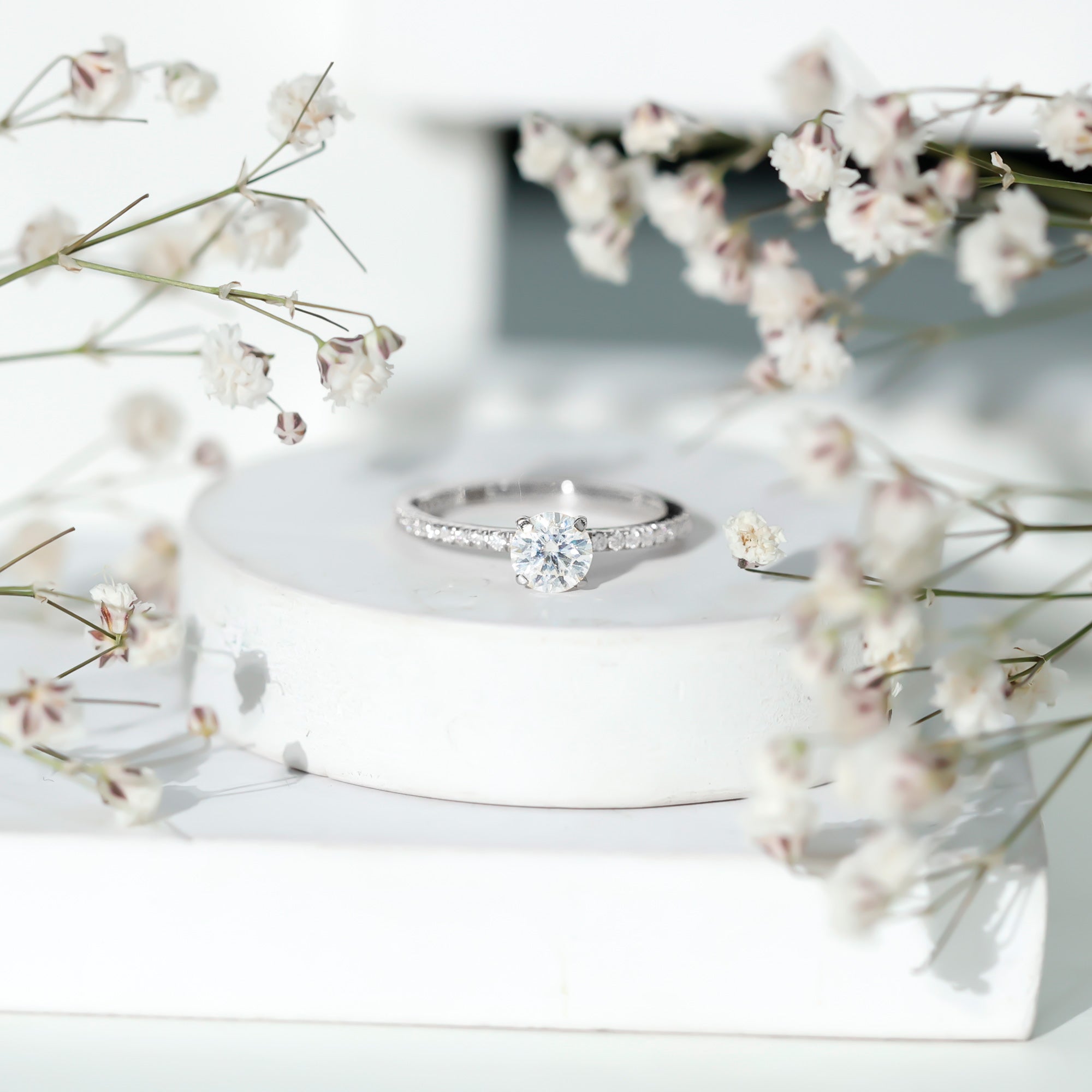 Rosec Jewels-Round Brilliant Cut Lab Grown Diamond Promise Ring with Side Stones