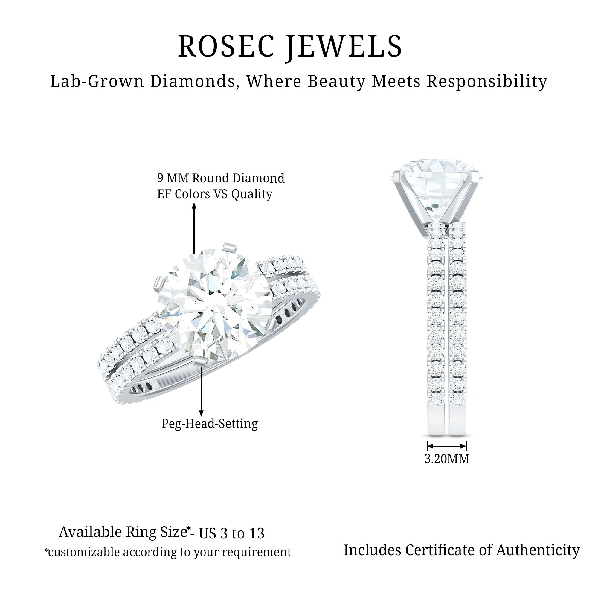 Rosec Jewels-Lab Grown Diamond Wedding Ring Set with Certificate
