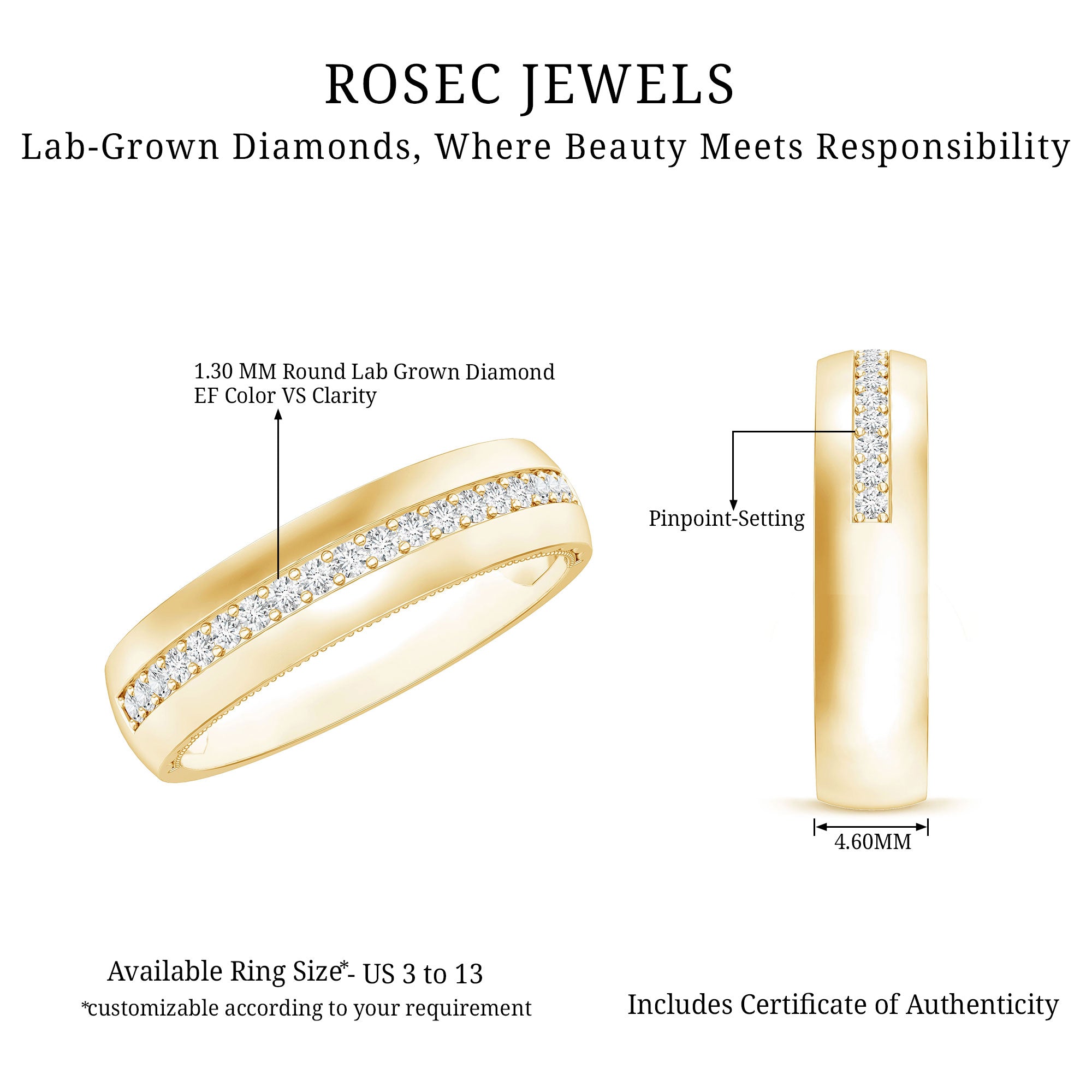 Certified Lab Grown Diamond Mens Wedding Band Lab - ( EF-VS ) - Rosec Jewels