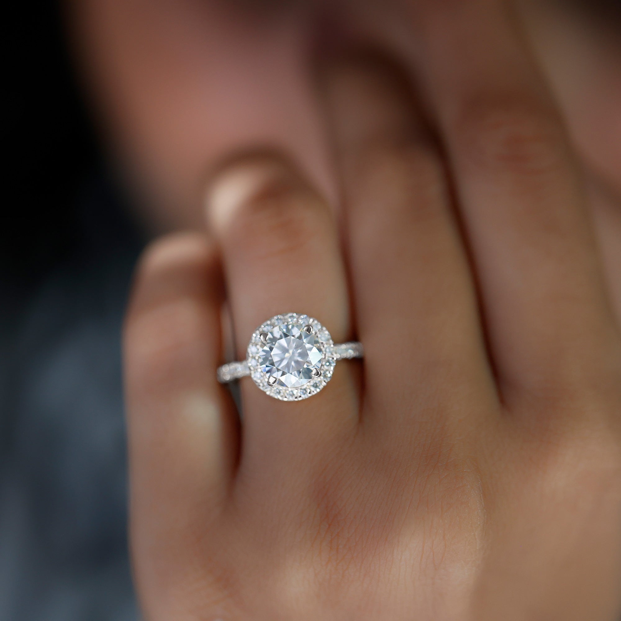 Certified Lab Grown Diamond Circle Engagement Ring With Halo Lab - ( EF-VS ) - Rosec Jewels