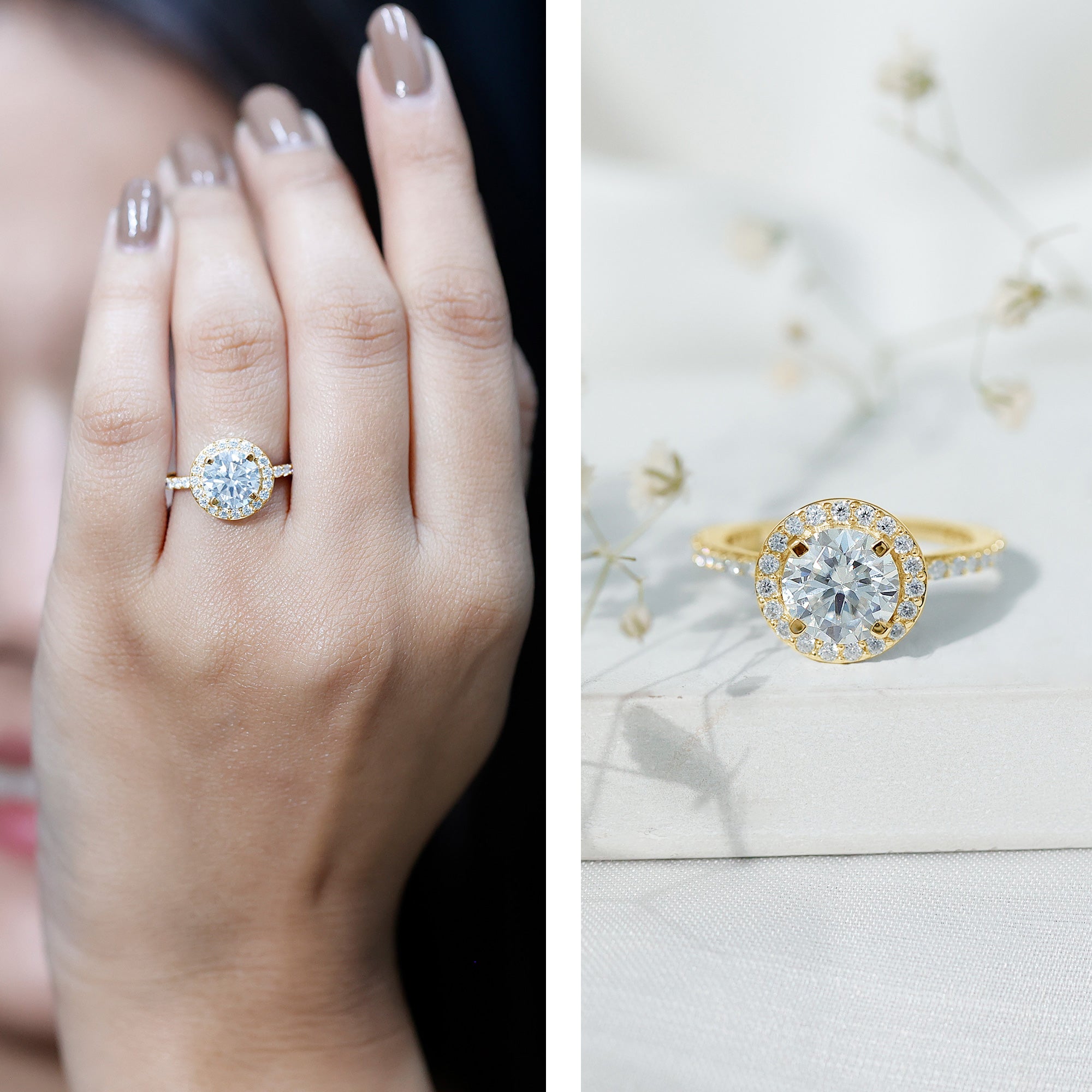Certified Lab Grown Diamond Circle Engagement Ring With Halo Lab - ( EF-VS ) - Rosec Jewels