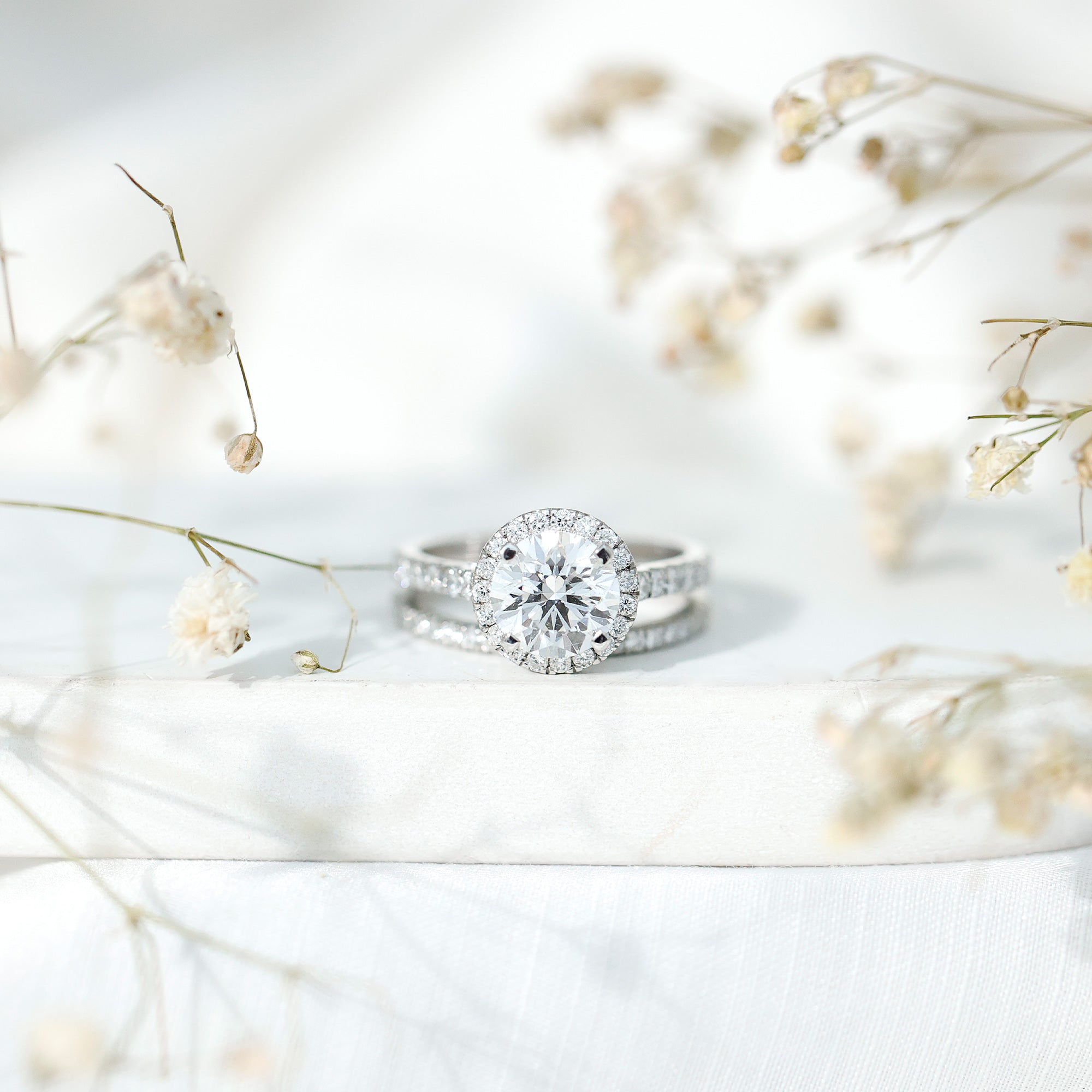 Certified Lab Grown Diamond Halo Ring With Wedding Band Lab - ( EF-VS ) - Rosec Jewels