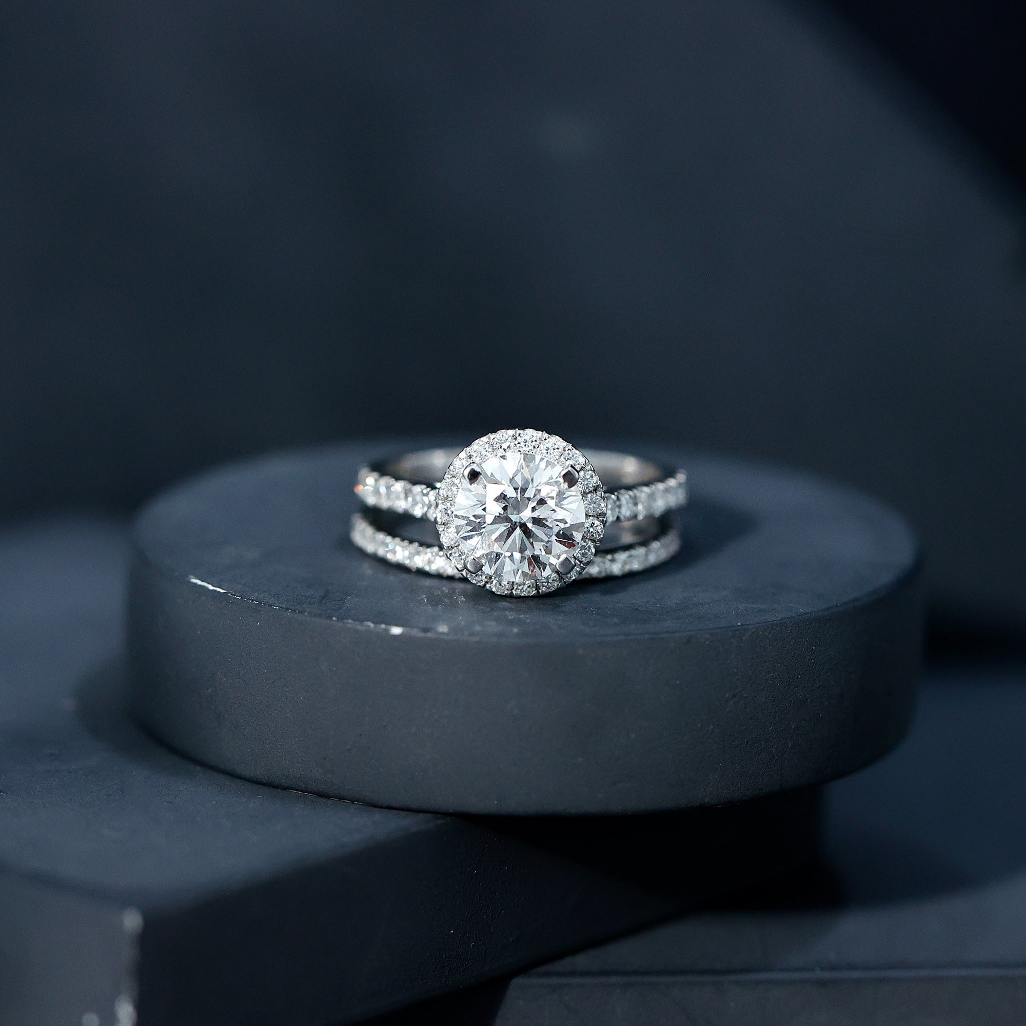 Certified Lab Grown Diamond Halo Ring With Wedding Band Lab - ( EF-VS ) - Rosec Jewels