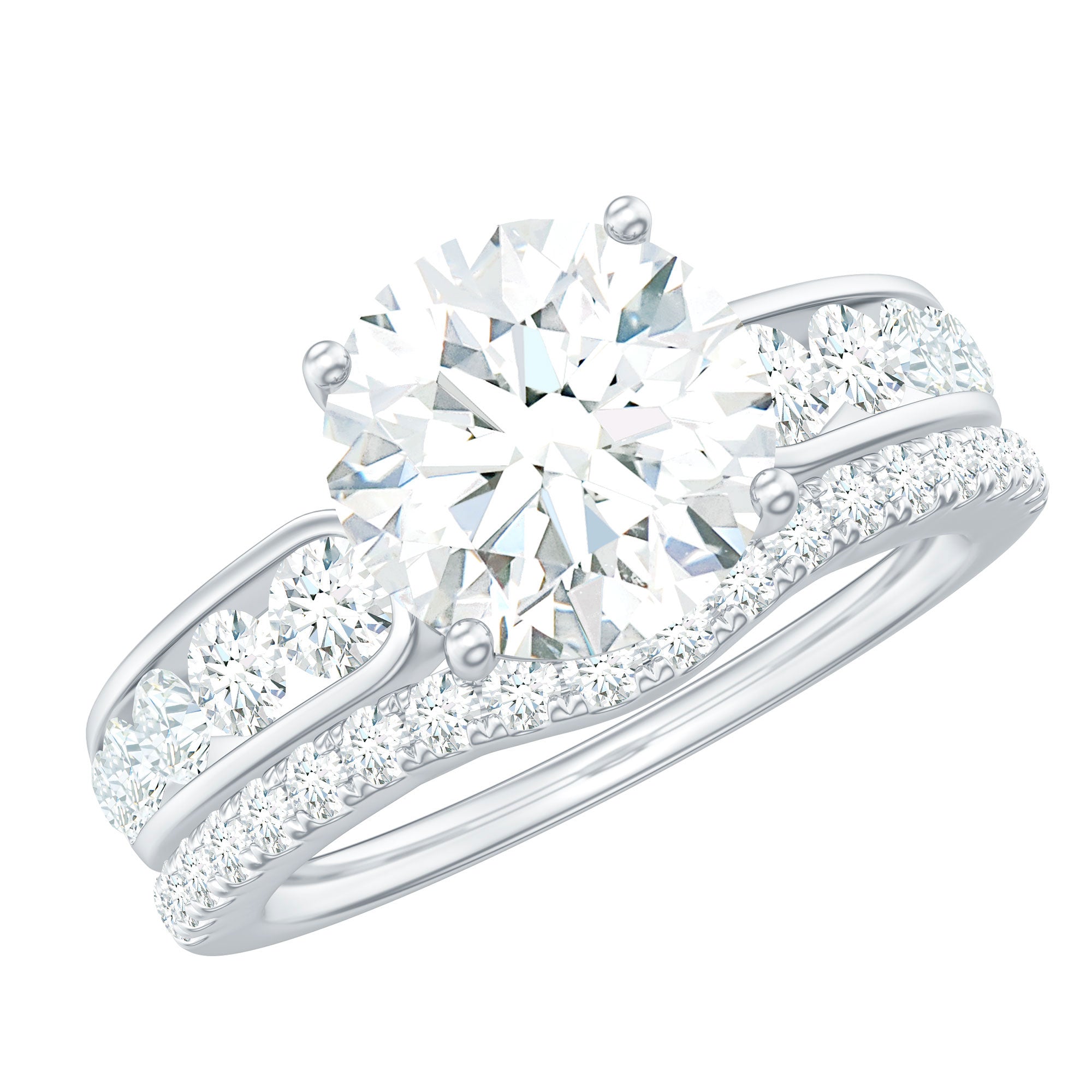 Certified Lab Diamond 8 MM Round Engagement Ring with Enhancer Lab - ( EF-VS ) - Rosec Jewels