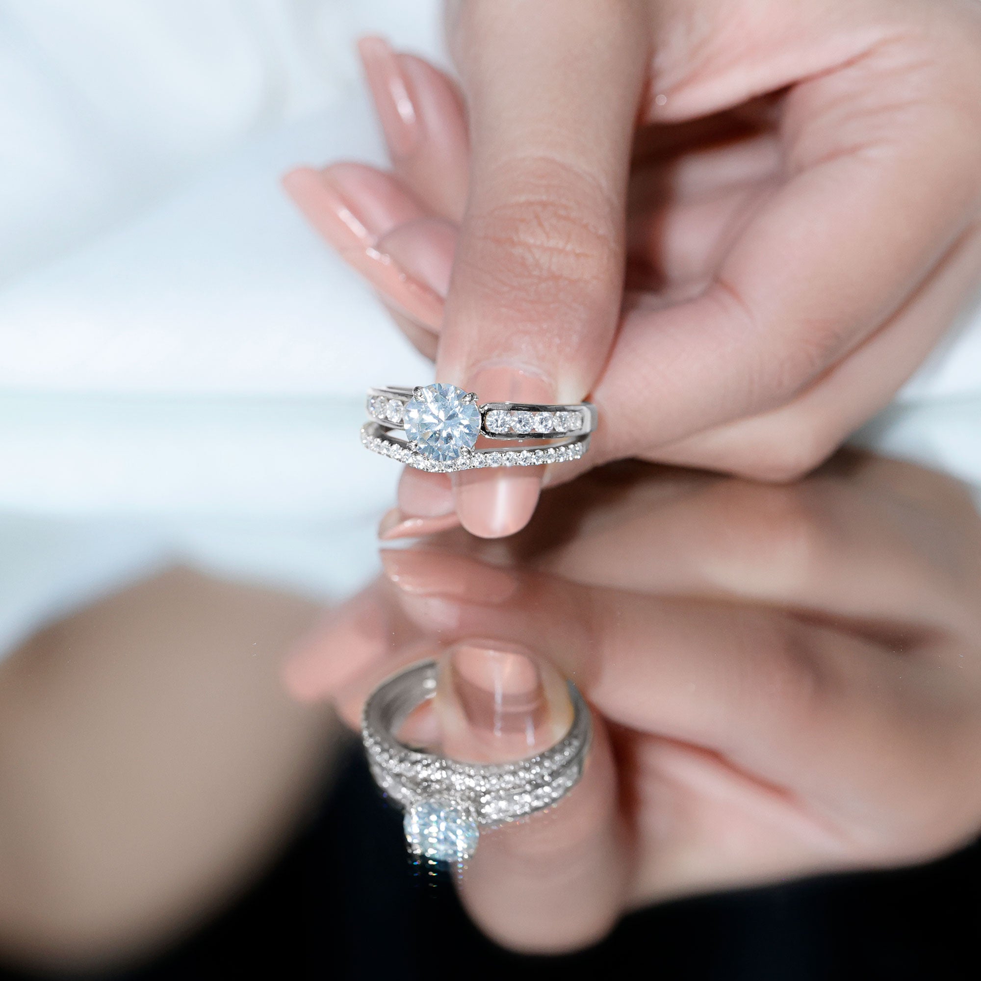 Certified Lab Diamond 8 MM Round Engagement Ring with Enhancer Lab - ( EF-VS ) - Rosec Jewels
