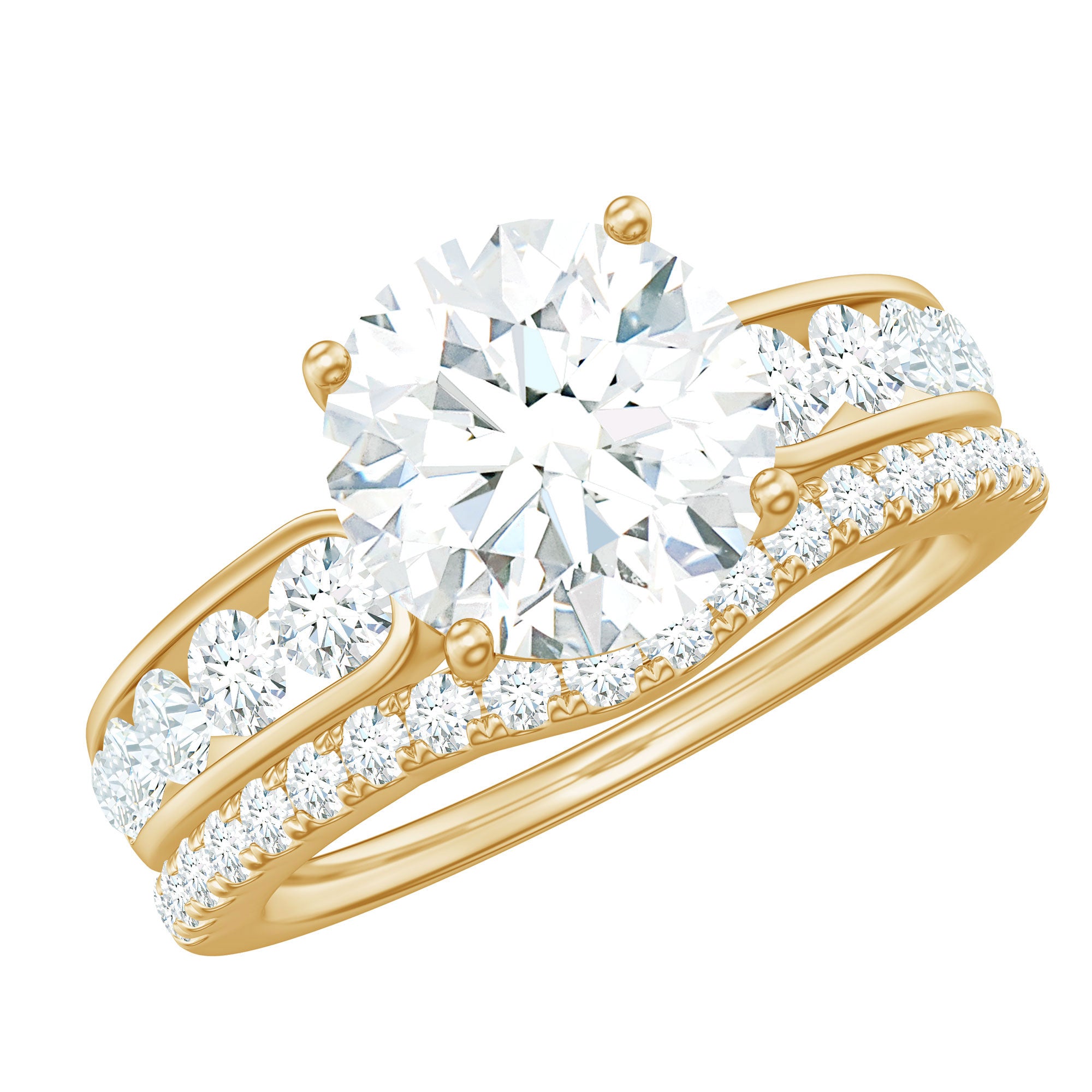 Certified Lab Diamond 8 MM Round Engagement Ring with Enhancer Lab - ( EF-VS ) - Rosec Jewels