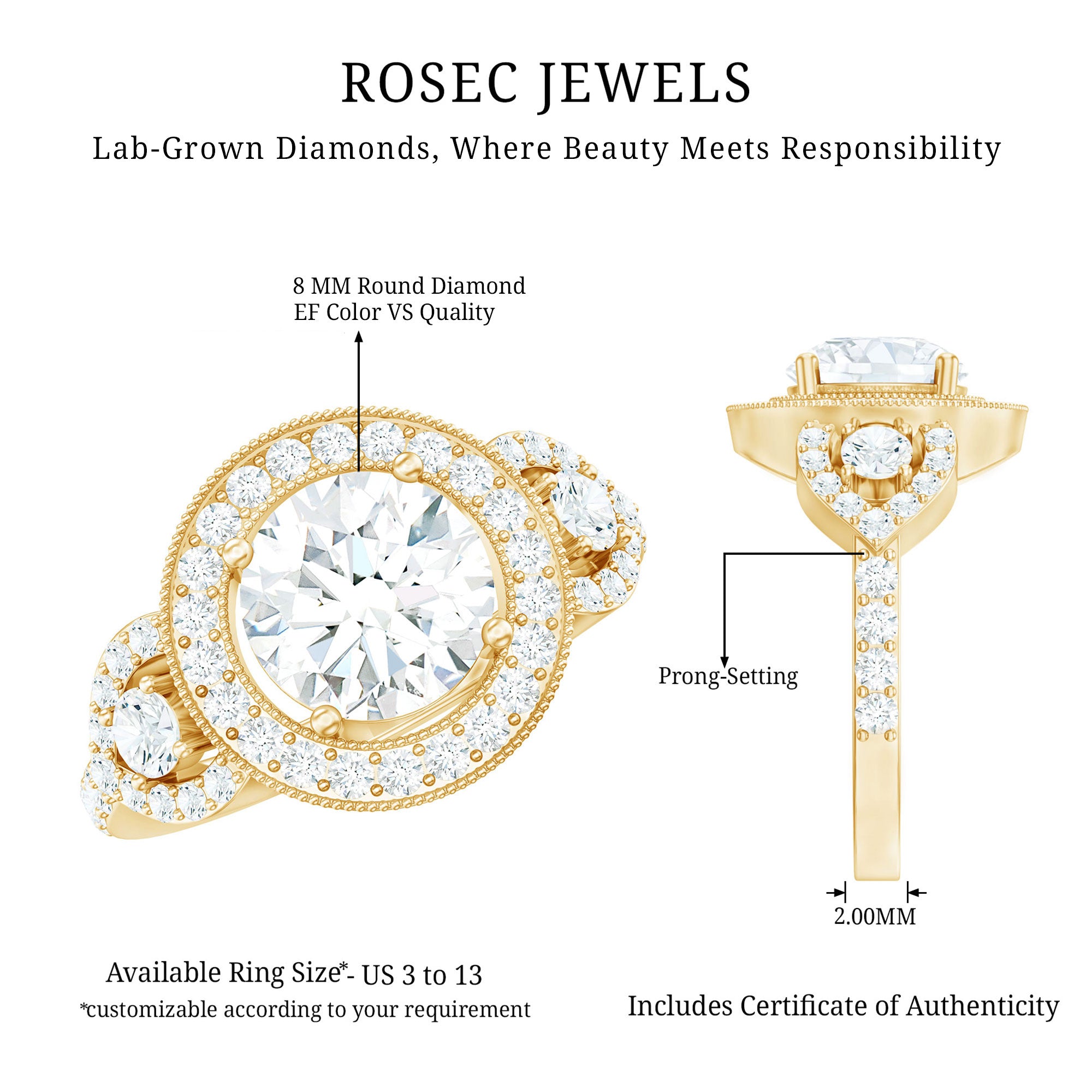 Rosec Jewels-Round Cut Diamond Antique Looking Engagement Ring