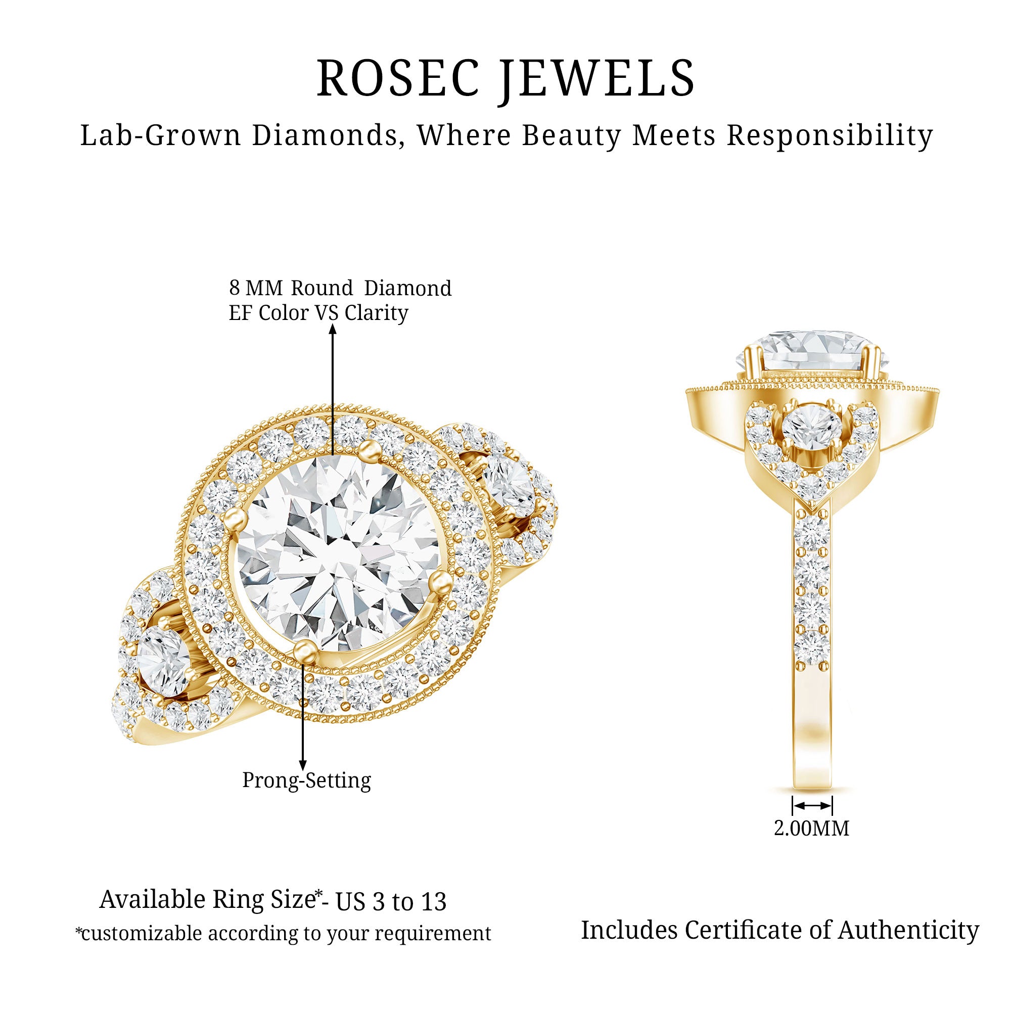 Round Cut Diamond Antique Looking Engagement Ring Lab - ( EF-VS ) - Rosec Jewels