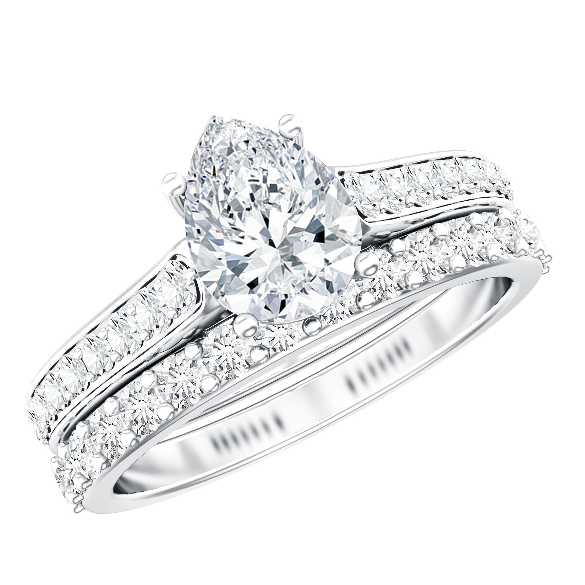 Pear Cut 6X8 MM Lab Grown Diamond Marriage Ring Set for Women Lab - ( EF-VS ) - Rosec Jewels