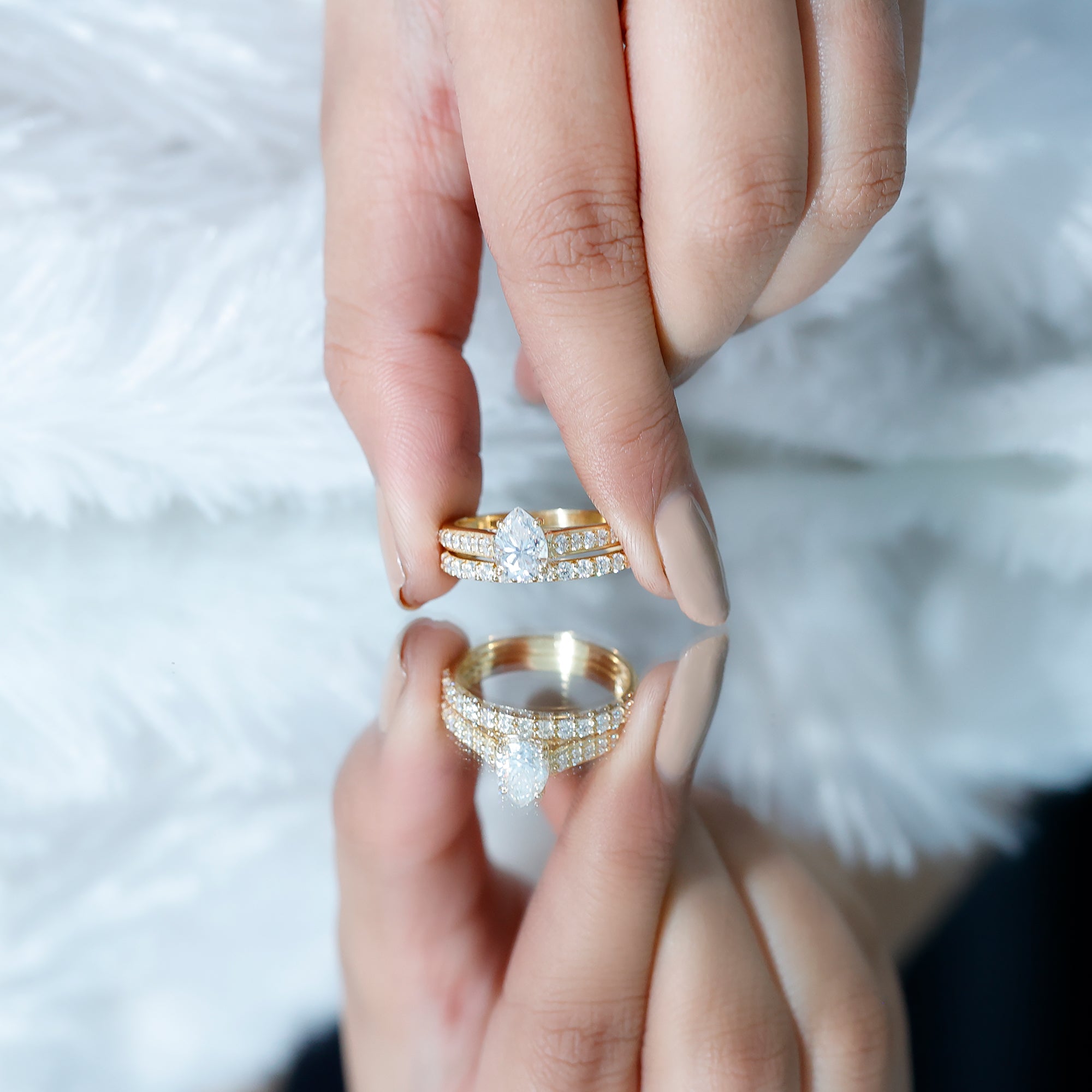 Rosec Jewels-Pear Cut 6X8 MM Lab Grown Diamond Marriage Ring Set for Women