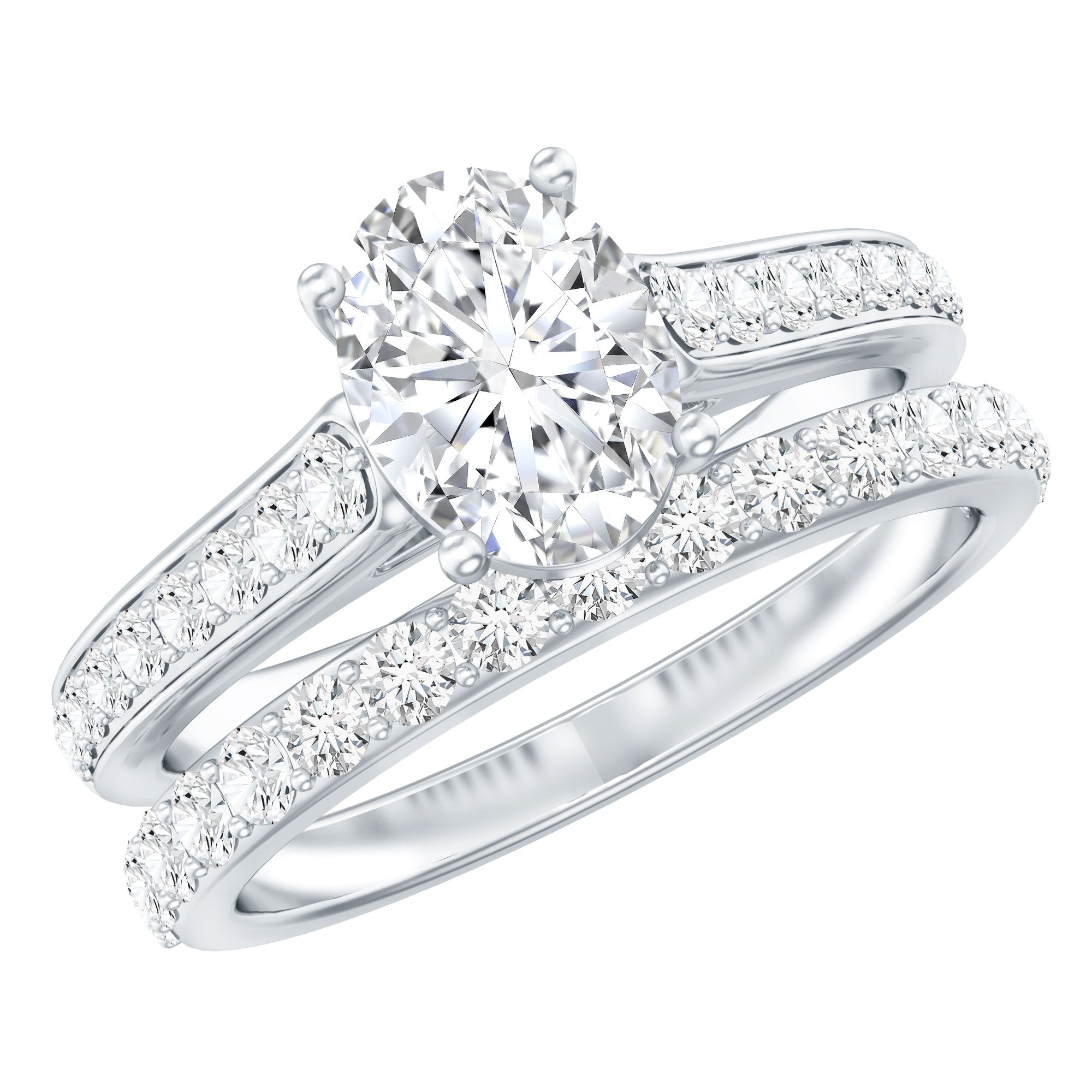 6X8 MM Oval Lab Created Diamond Solitaire Engagement Ring Set for Women Lab - ( EF-VS ) - Rosec Jewels