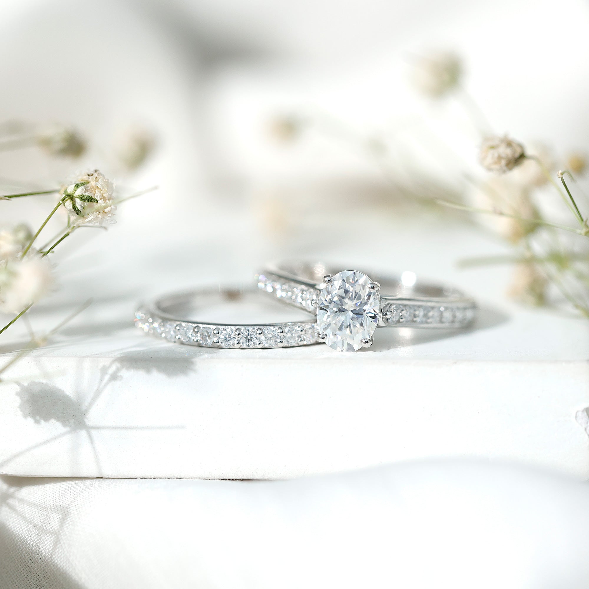 6X8 MM Oval Lab Created Diamond Solitaire Engagement Ring Set for Women Lab - ( EF-VS ) - Rosec Jewels