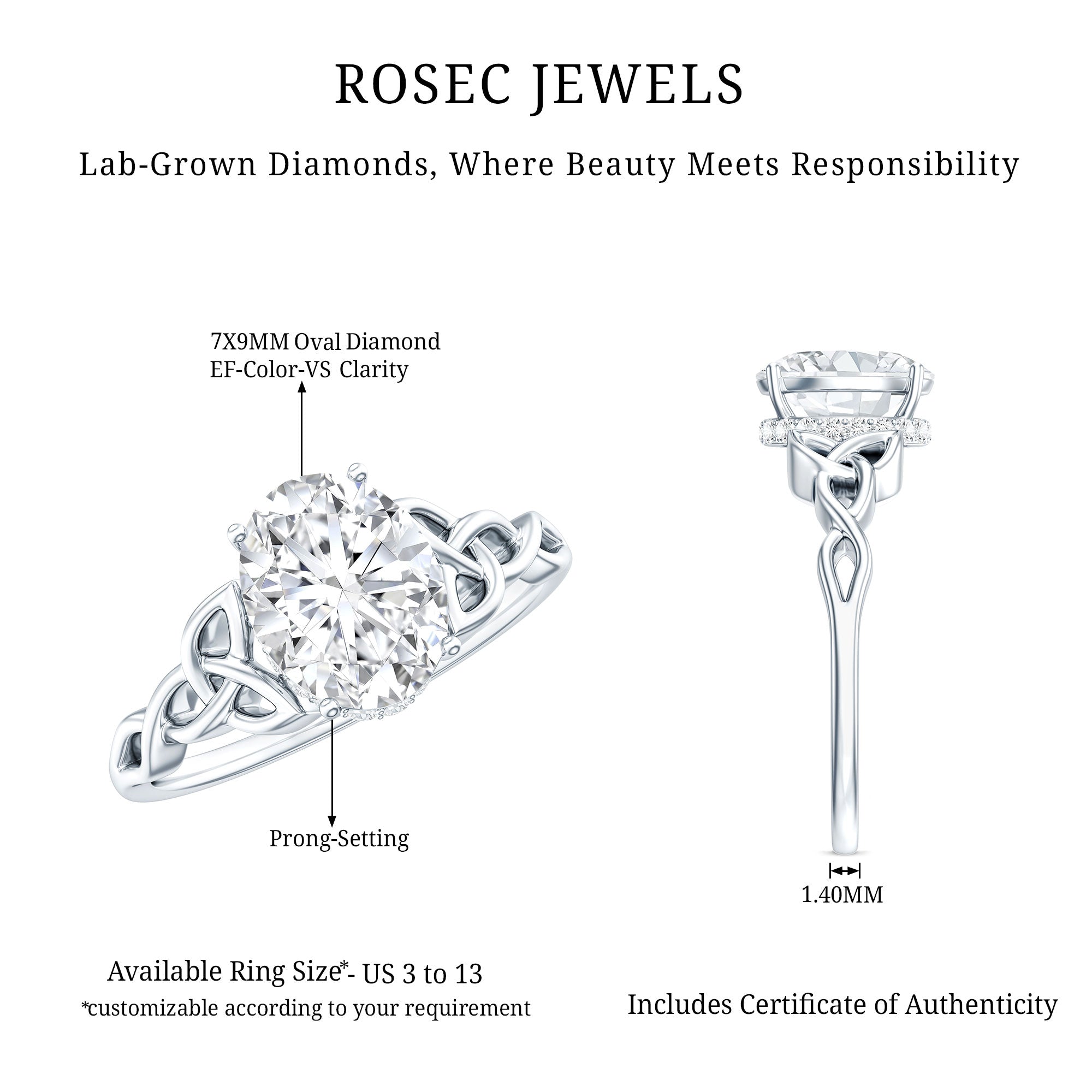 Oval Lab Grown Diamond Hidden Halo Engagement Ring Lab - ( EF-VS ) - Rosec Jewels