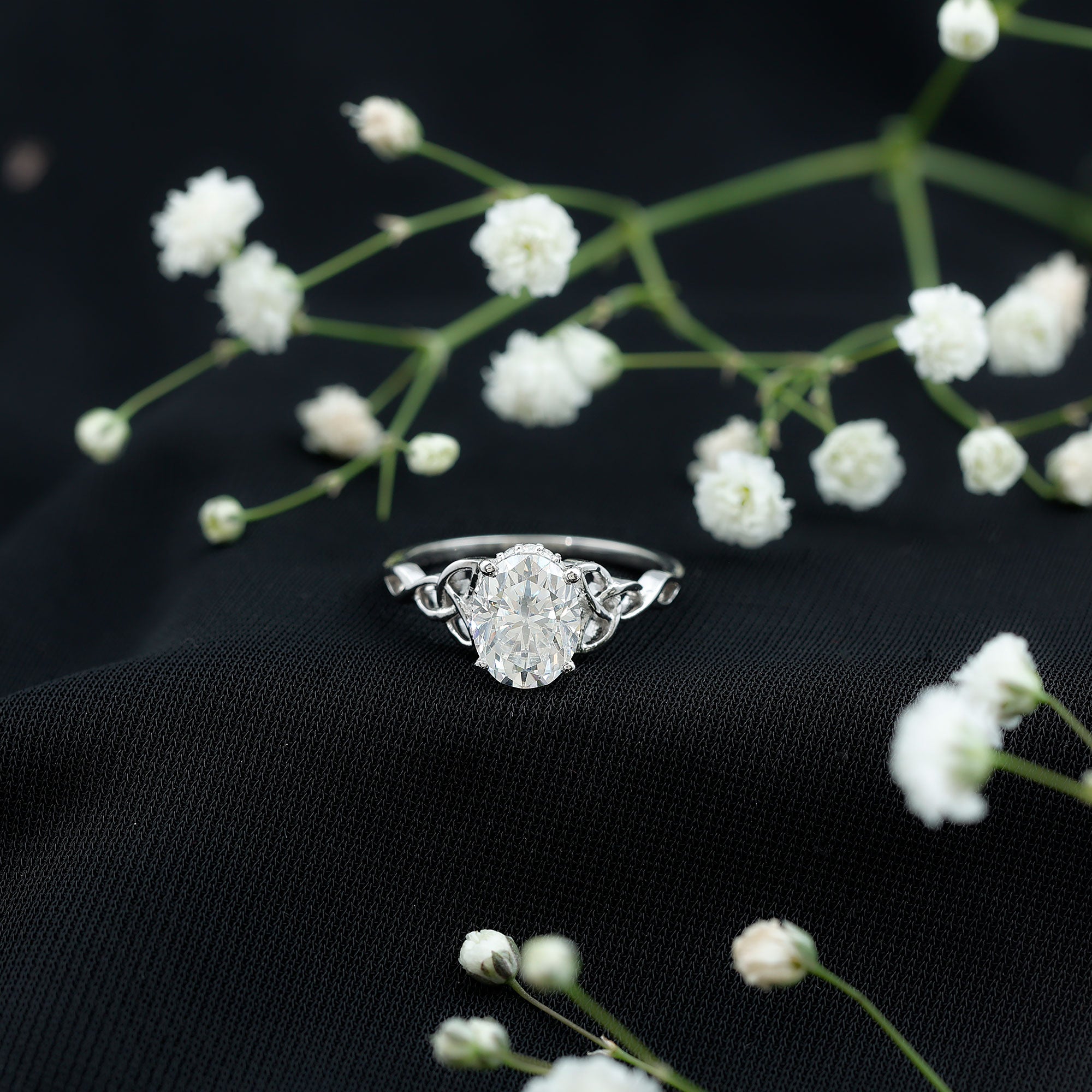 Oval Lab Grown Diamond Hidden Halo Engagement Ring Lab - ( EF-VS ) - Rosec Jewels
