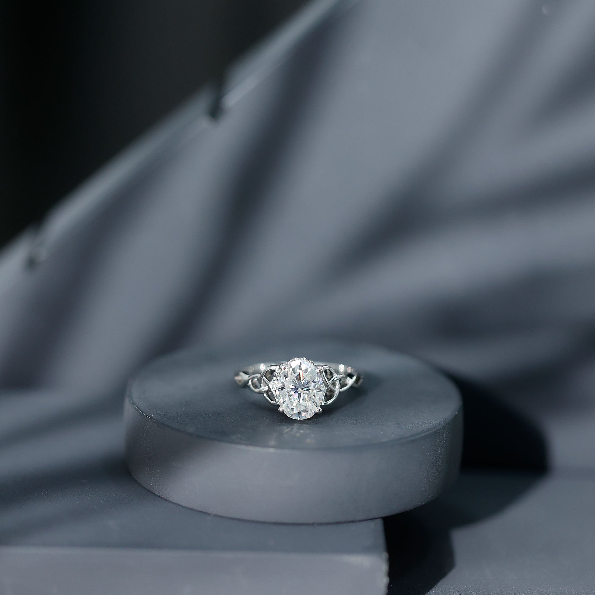Oval Lab Grown Diamond Hidden Halo Engagement Ring Lab - ( EF-VS ) - Rosec Jewels