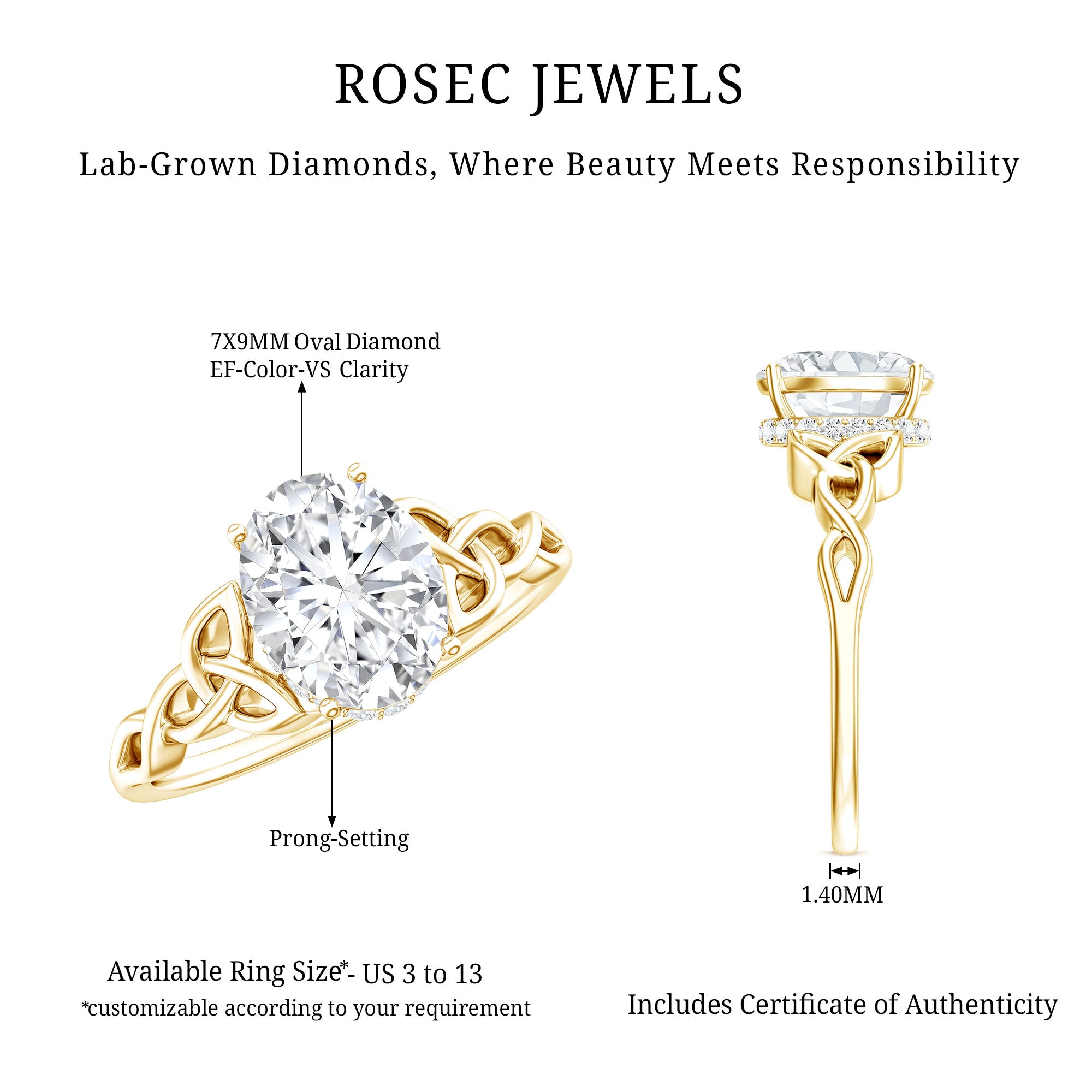 Oval Lab Grown Diamond Hidden Halo Engagement Ring Lab - ( EF-VS ) - Rosec Jewels