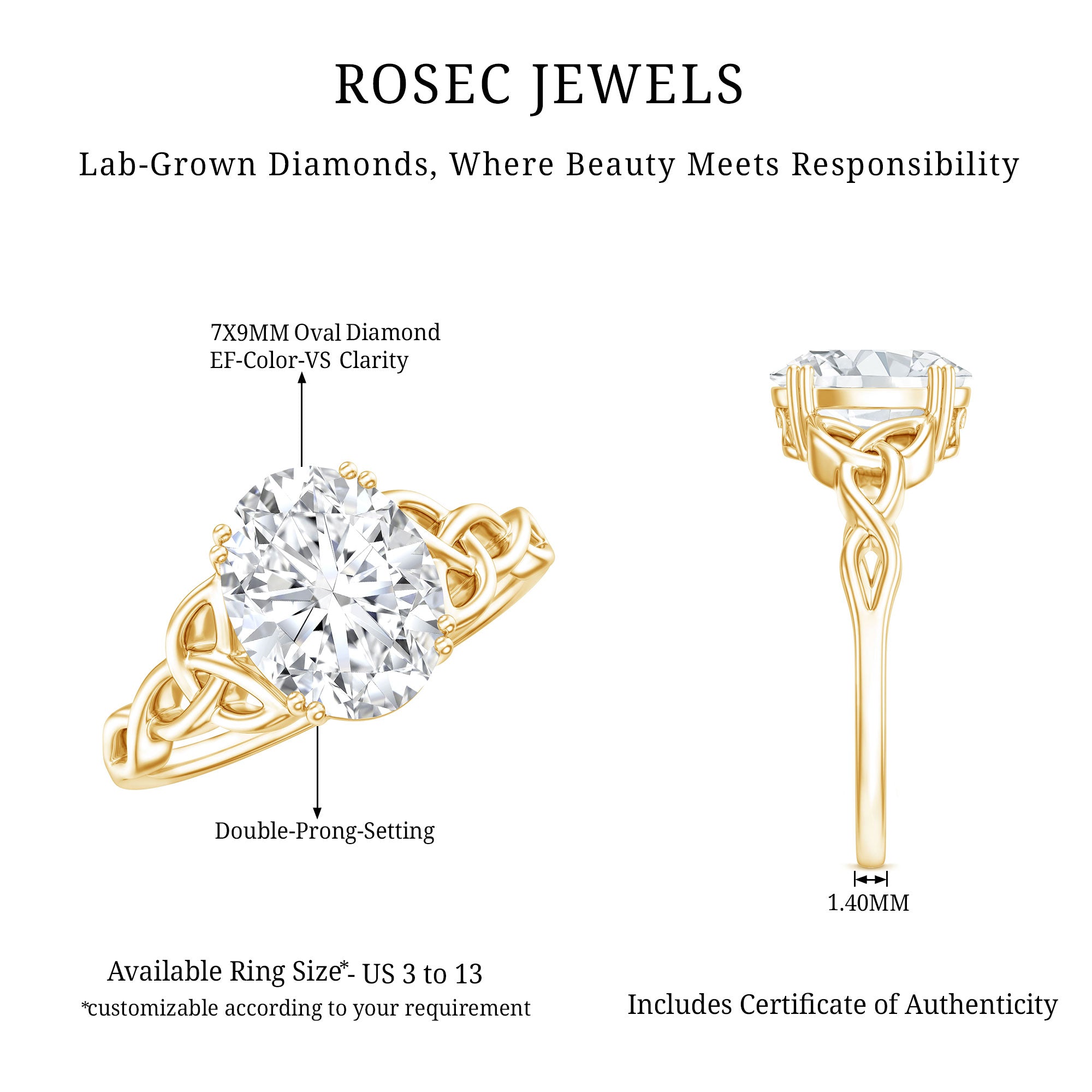 Women Lab Grown Diamond Celtic Knot Engagement Ring Lab - ( EF-VS ) - Rosec Jewels